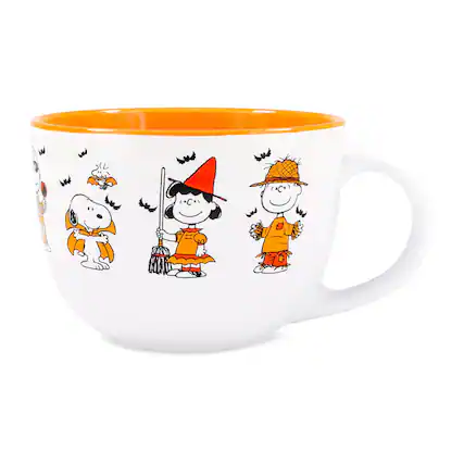 Front. Silver Buffalo - Peanuts Halloween Characters Ceramic Soup Mug | Holds 24 Ounces - Multi-Colored.