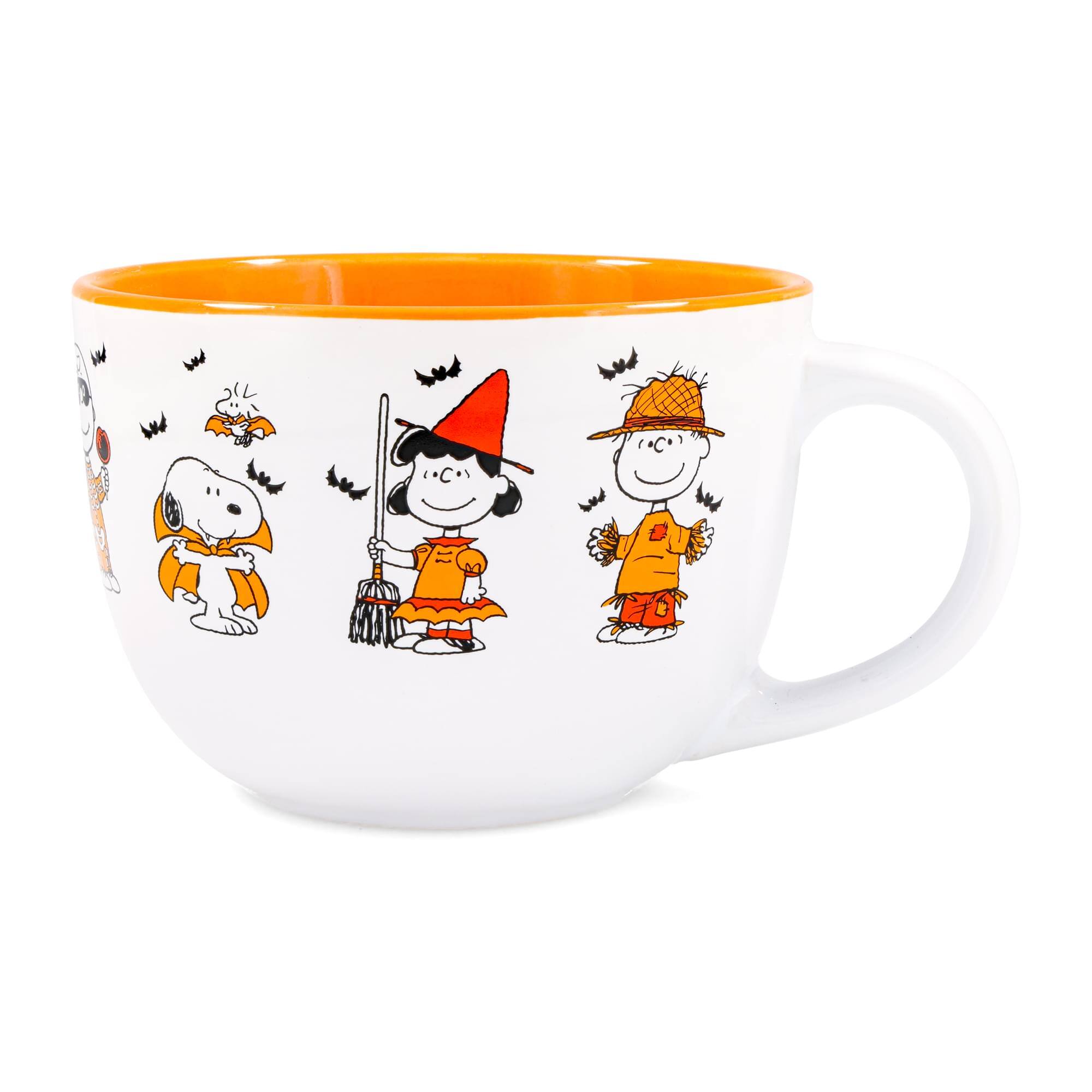 Front. Silver Buffalo - Peanuts Halloween Characters Ceramic Soup Mug | Holds 24 Ounces - Multi-Colored.