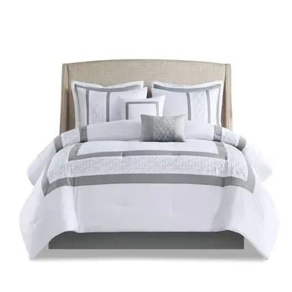 Front. Gracie Mills - Gracie Mills Aguilar 8-Piece Embroidered Hotel-Style Comforter Set - White.