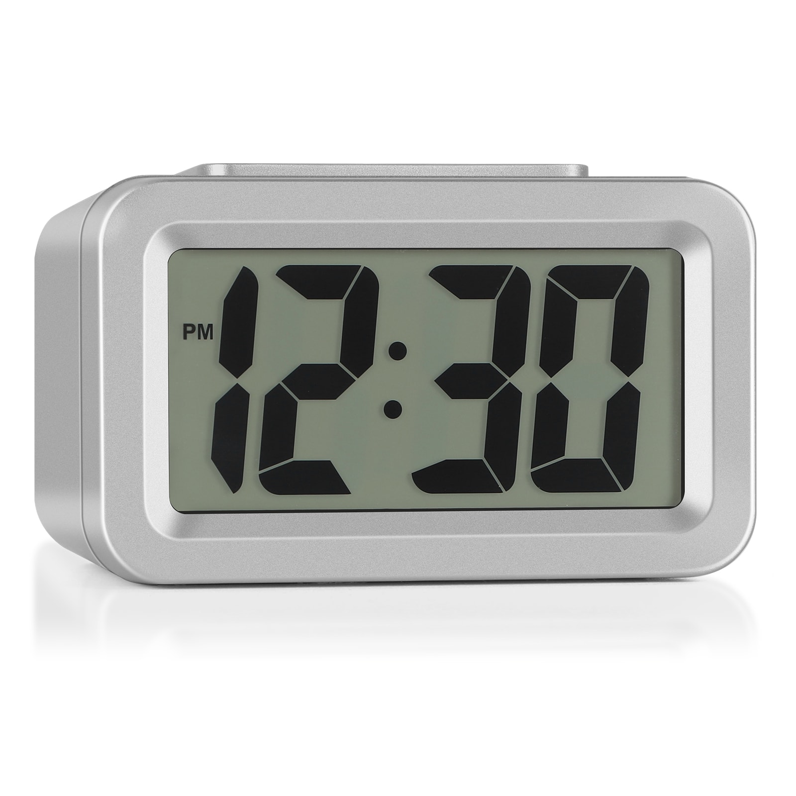 Oumilen - Digital Alarm Clock with Dimmable Display, Snooze & Large Digits - Silver