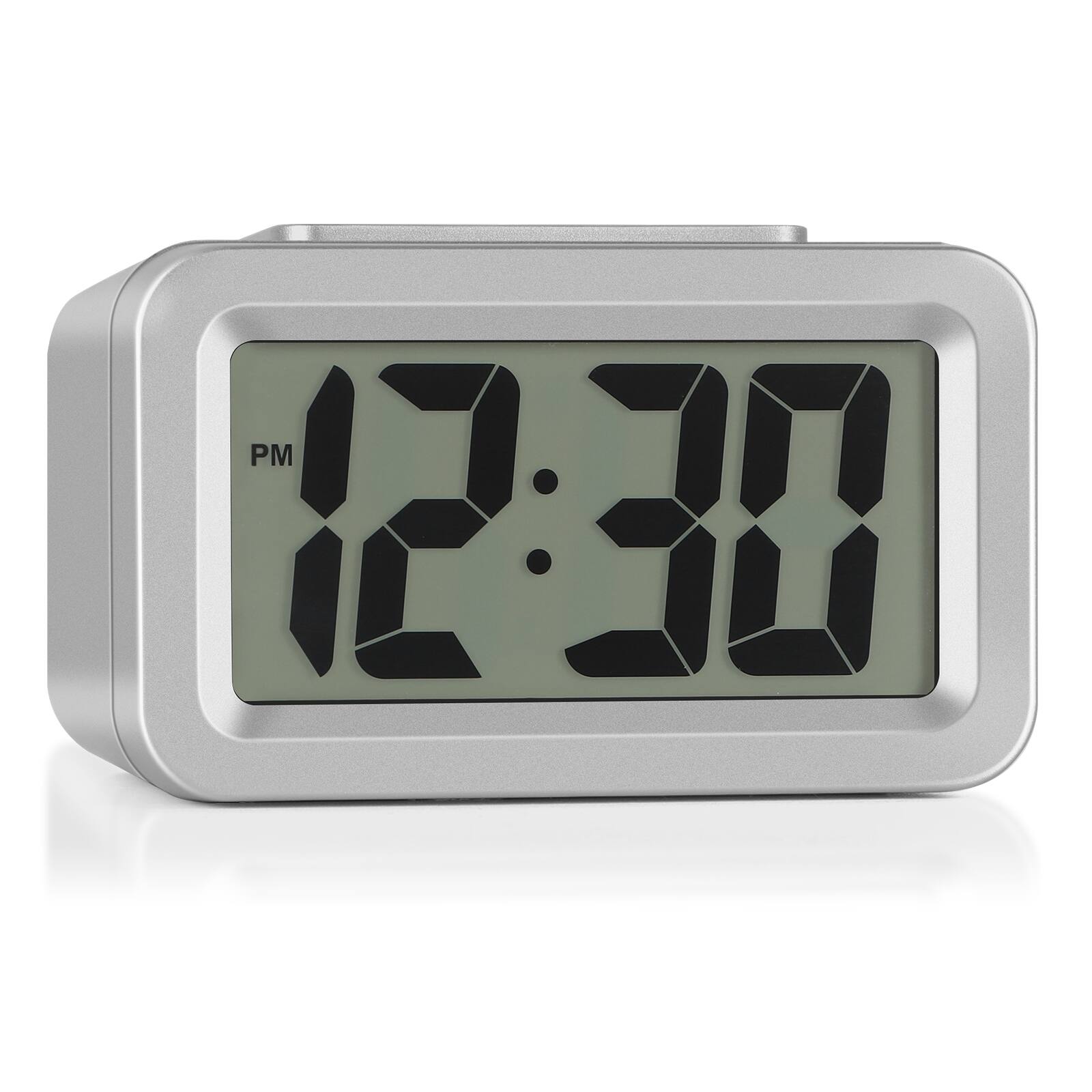 Front. Oumilen - Digital Alarm Clock with Dimmable Display, Snooze & Large Digits - Silver.