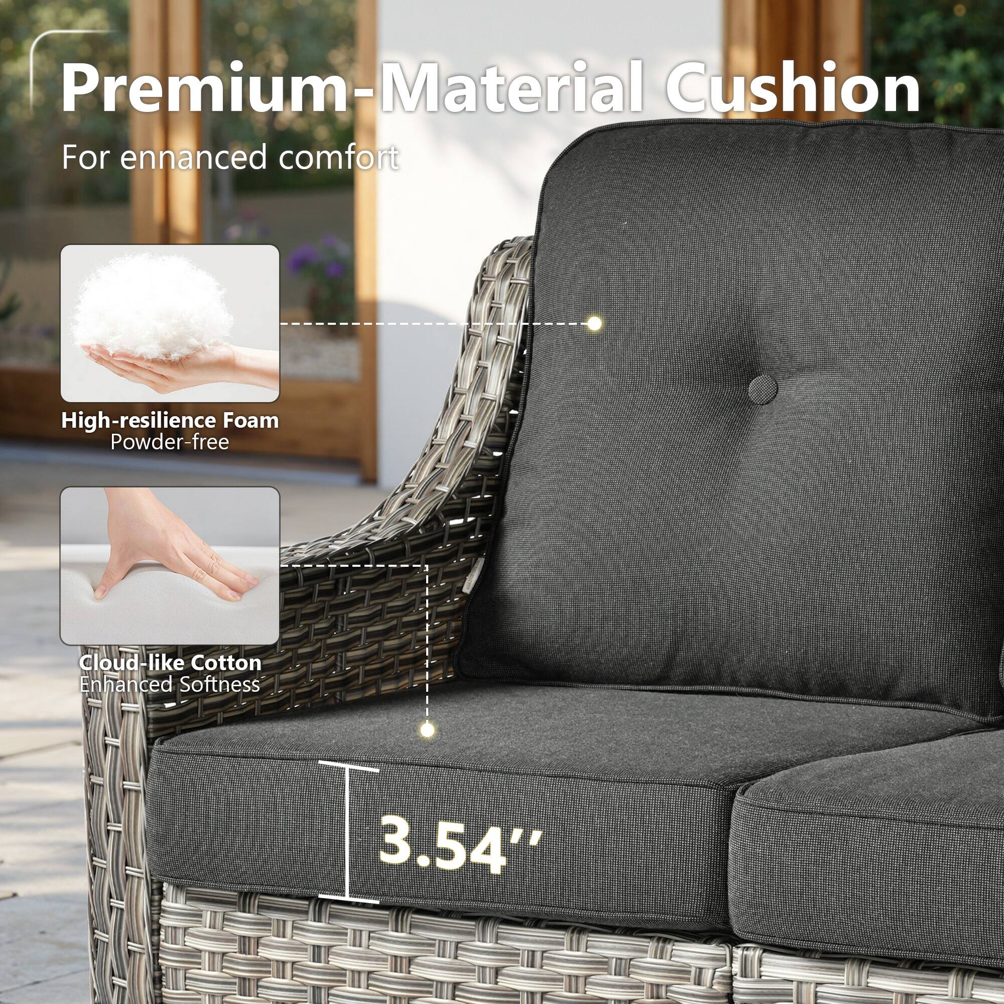 Premium-Material Cushion  
For enhanced comfort  

High-resilience Foam  
Powder-free  

Cloud-like Cotton  
Enhanced Softness  

3.54"