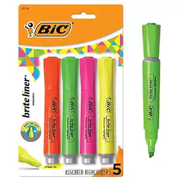 BIC America - BIC Brite Liner Tank Highlighter, Chisel Tip, 4/Pack - Assorted Colors