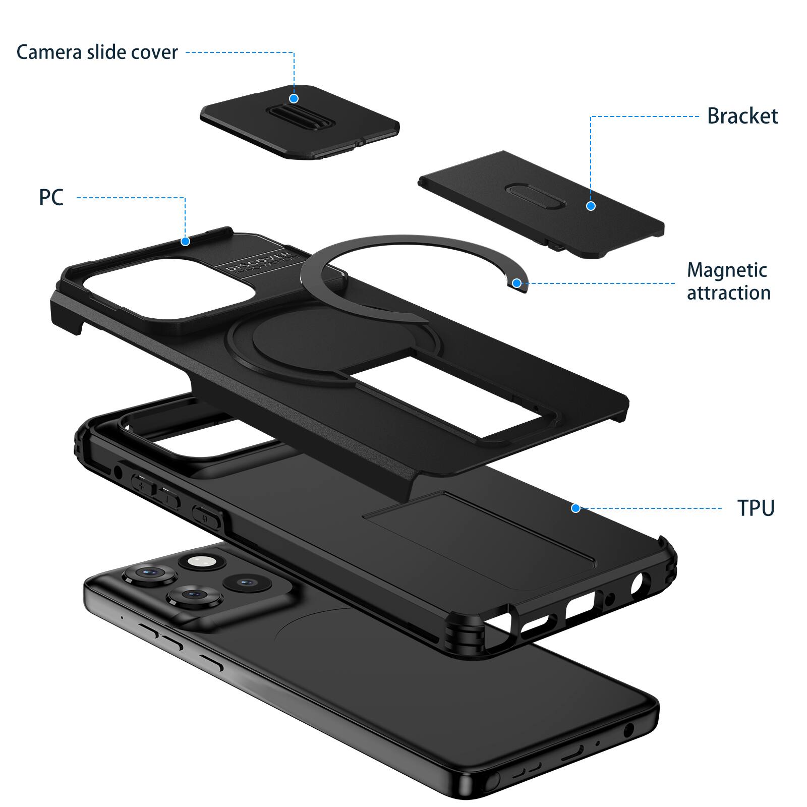 Camera slide cover  
Bracket  
PC  
Magnetic attraction  
TPU