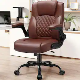KERDOM - Swivel Tilt Gamer Ergonomic Computer Chair with Lumbar Support, Height Adjustable, Adjustable Arms Space Saving - Vintage Brown