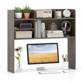 Costway - 3-Tier Desktop Bookshelf with 6 Shelves Desk Organizer for Computer Desk - Gray