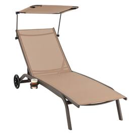 Gymax - Patio Chaise Lounge Chair Heavy-Duty Lounger Canopy Cup holder Wheeled 6-Level - Brown