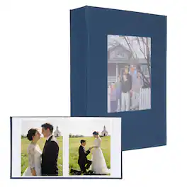 Unique Bargains - Photo Album 4"x6" 72 Photos Linen Cover Picture Photo Book with Display Window for Family Wedding Anniversary - Blue