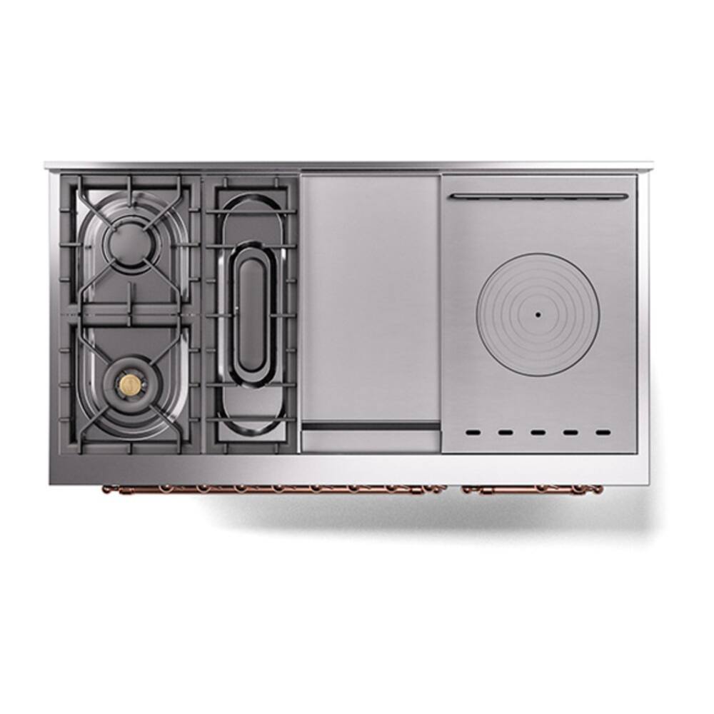 Alt View 5. ILVE - ILVE Nostalgie II Series 48 in. Dual Fuel Range with 5 Sealed Burners + Griddle (Liquid Propane, Copper Trim) - Graphite Matte.