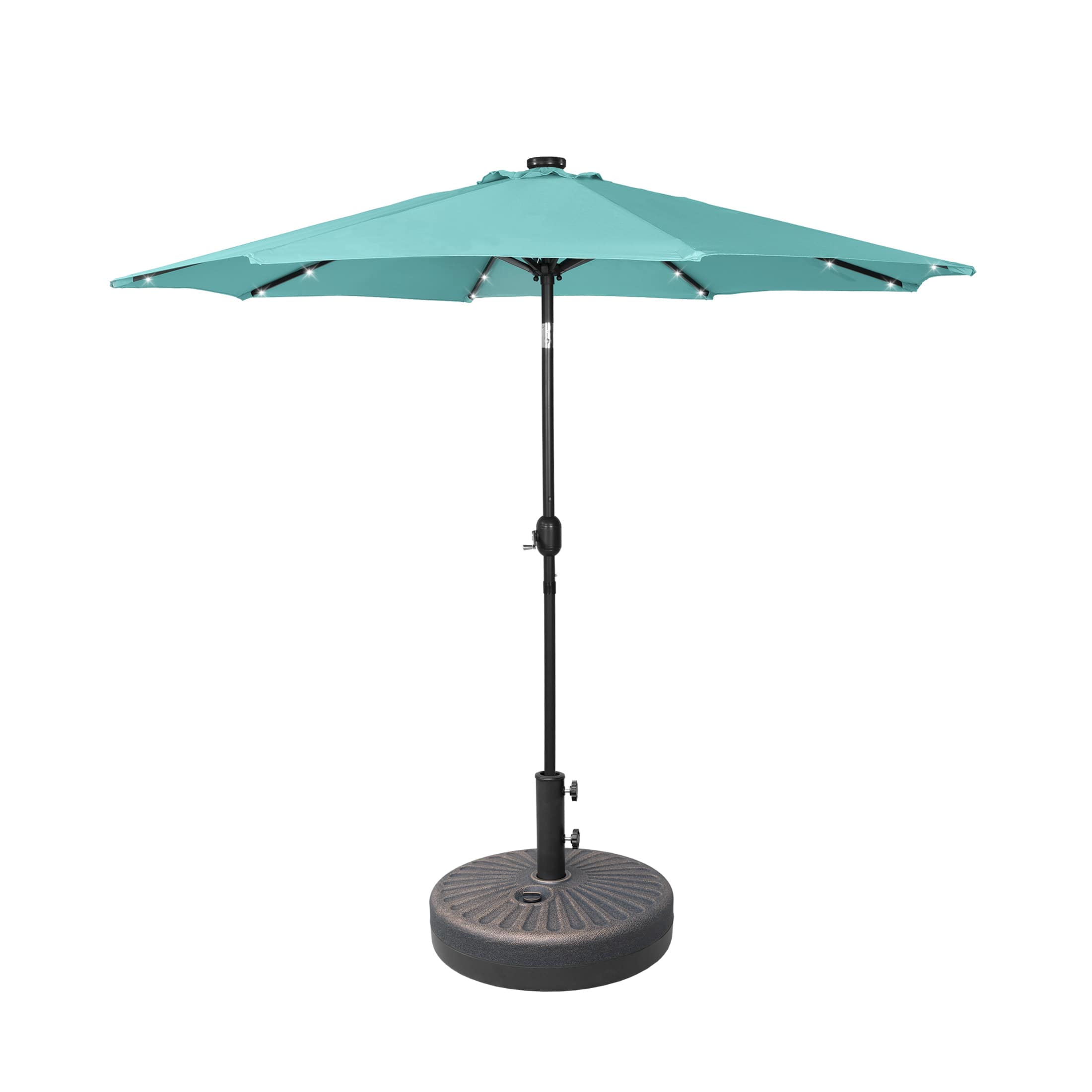 WestinTrends - Cyrus 9 ft. Patio Solar LED Market Patio Umbrella with Base - Turquoise