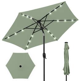 Best Choice Products - 7.5ft Outdoor Solar Patio Umbrella for Deck, Pool w/ Tilt, Crank, LED Lights - Sage Green