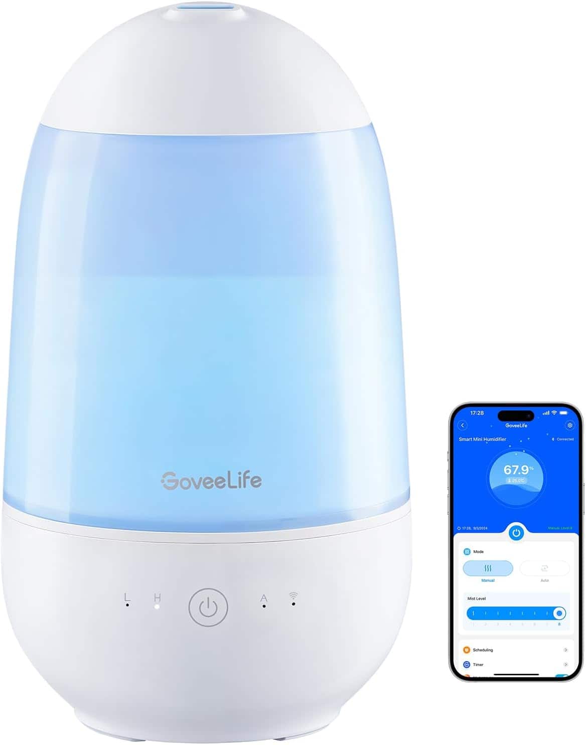 Govee - GoveeLife Smart Humidifier for Bedroom & Nursery, Enjoy Easy Breathing with App, Voice Control & Essential Oils