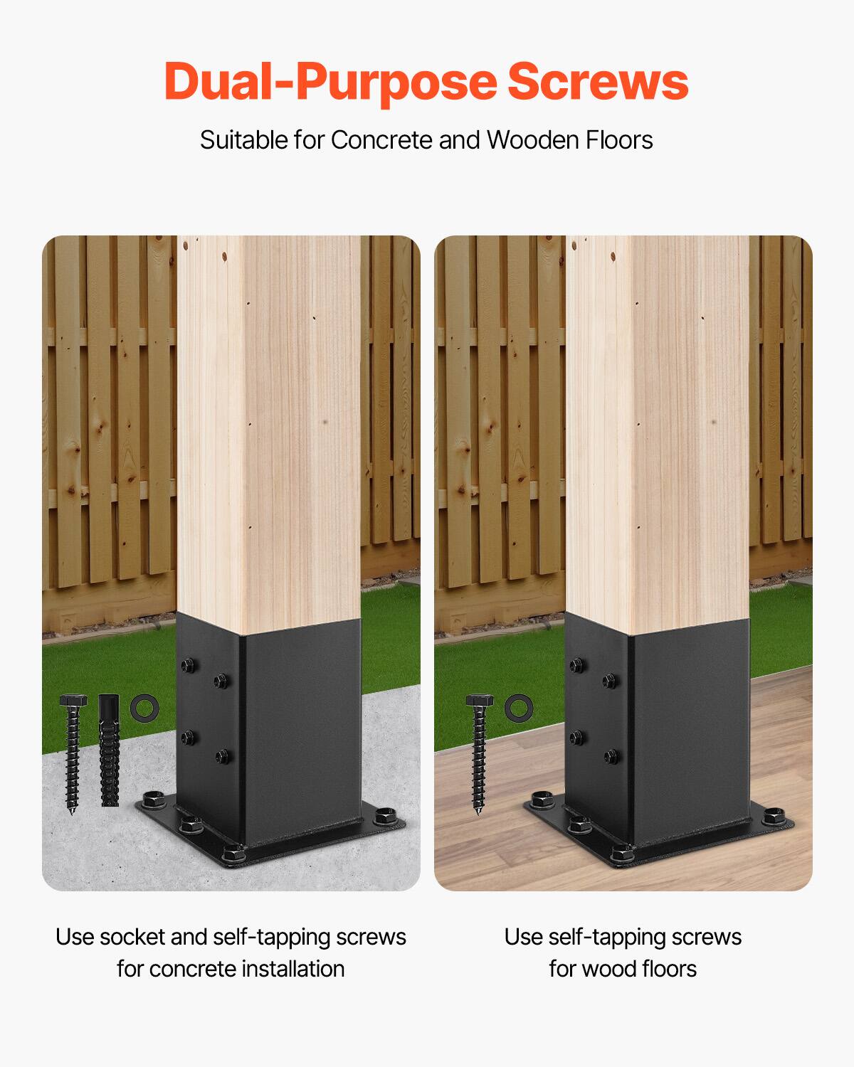 Dual-Purpose Screws  
Suitable for Concrete and Wooden Floors  

Use socket and self-tapping screws for concrete installation  

Use self-tapping screws for wood floors
