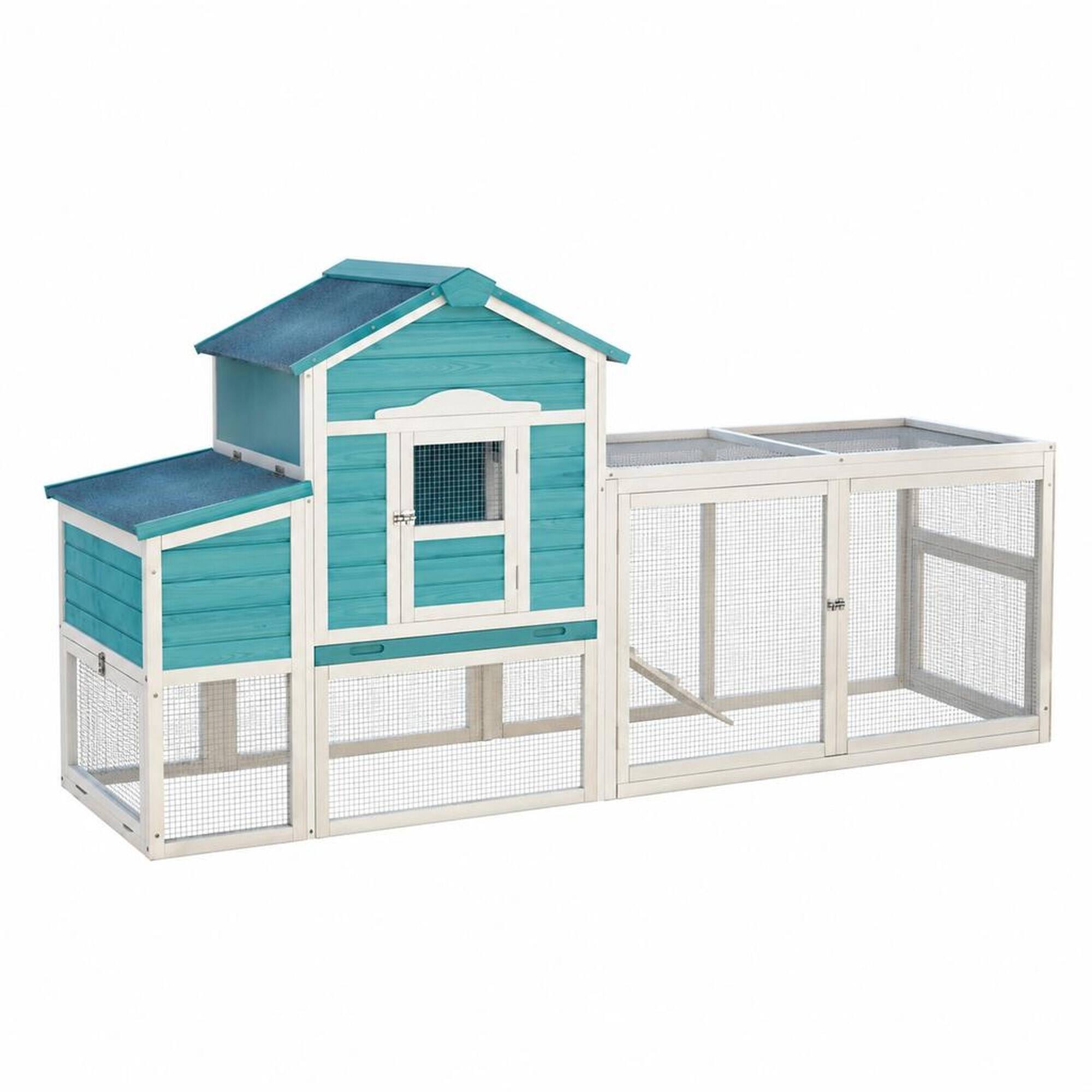 Front. RYHNUYNE - Outdoor Wooden Chicken Coop, Removable Pull-Out Tray, Weatherproof Roof, Nesting Box, Free-Range Door.