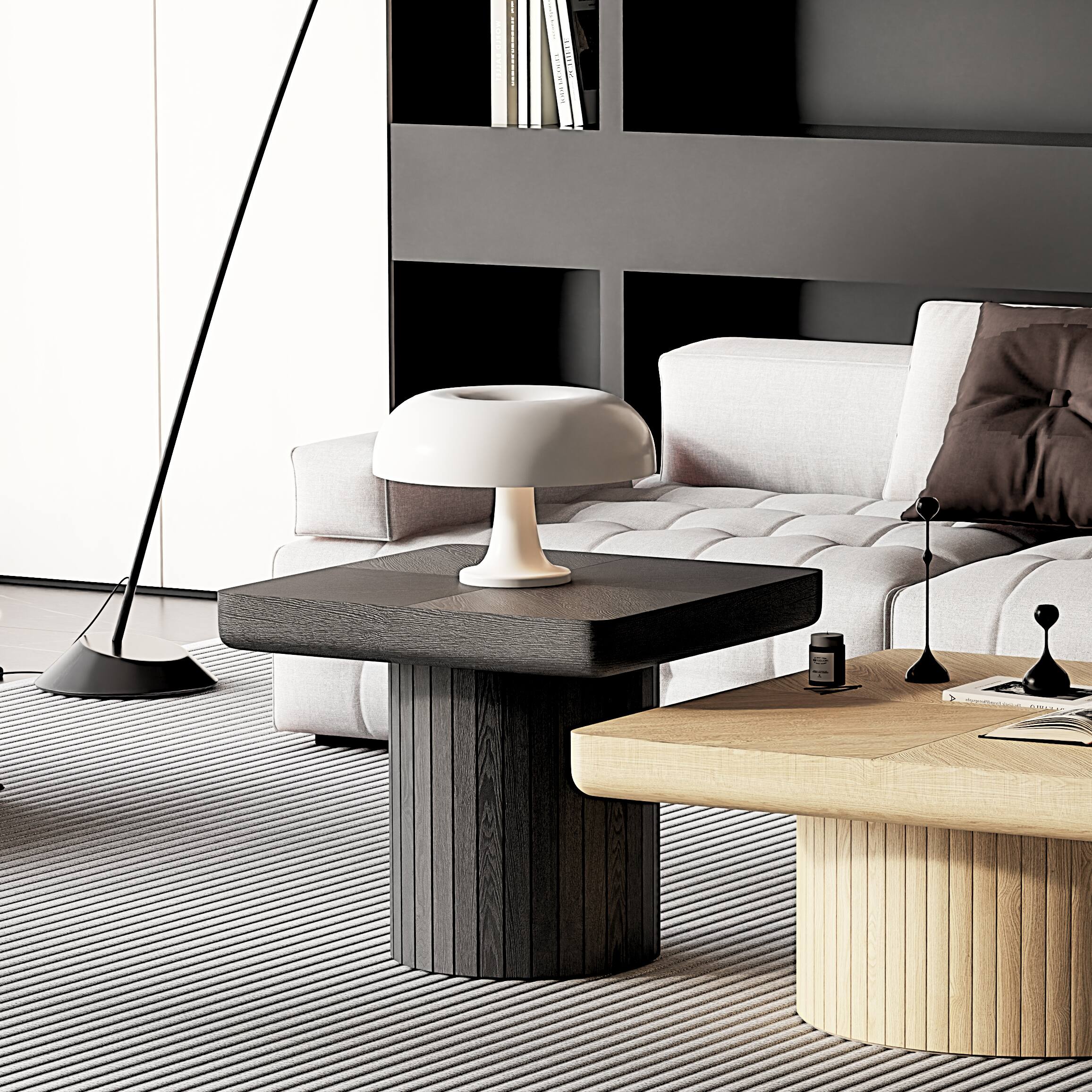 Alt View 2. Loheer - Loheer Modern Black Square End Table Solid Wood Veneer Side Table with Cylindrical Base for Living Room 23.6 Inch - Black.