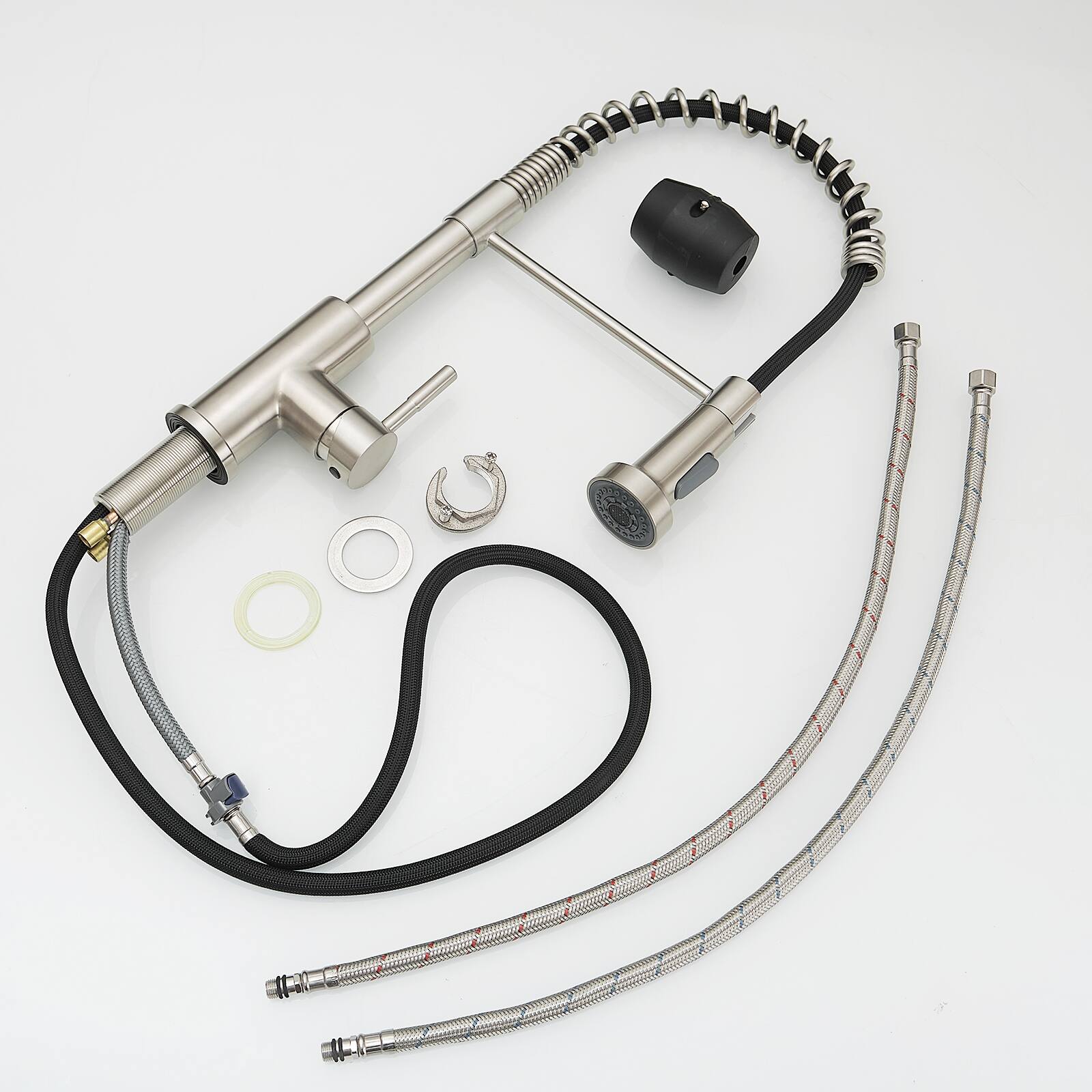 Alt View 4. TinyHomie - Kitchen Faucet Pull Down Sprayer Brushed Nickel Stainless Steel Single Handle Spring - white.