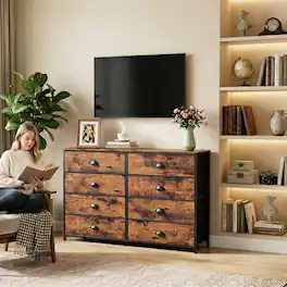 Furnulem - 8 Drawers Fabric Dresser with Wood Top Storage Chest - Brown