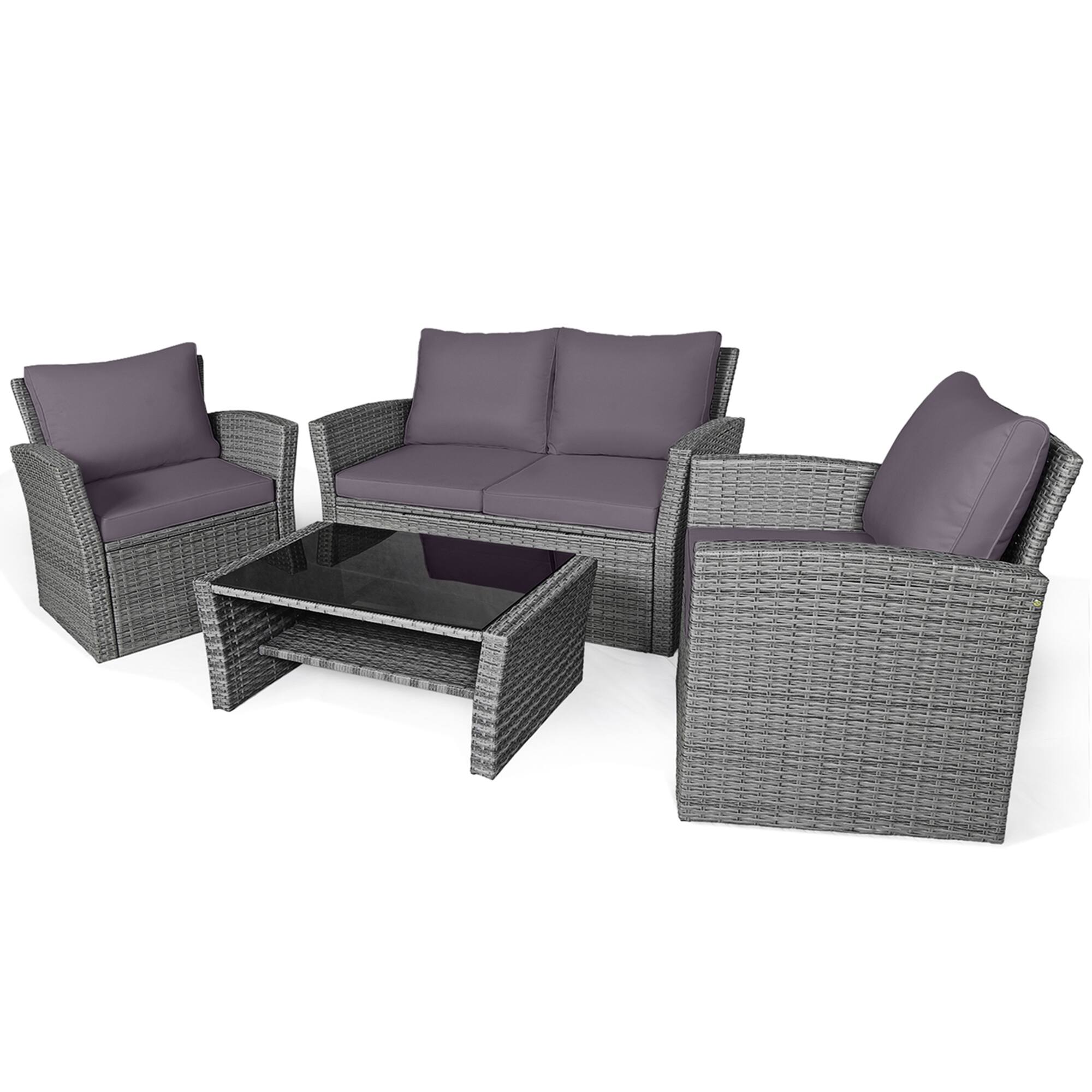 Alt View 9. Costway - Costway 4PCS Patio Rattan Furniture Set Sofa Table W/Storage Shelf Cushion - Gray.