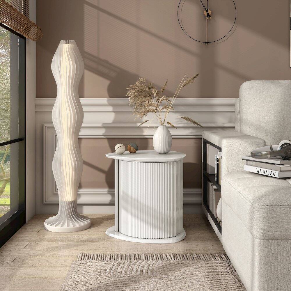 Alt View 1. Furniture of America - Talo Fluted Pedestal Triangle Storage End Table - White.