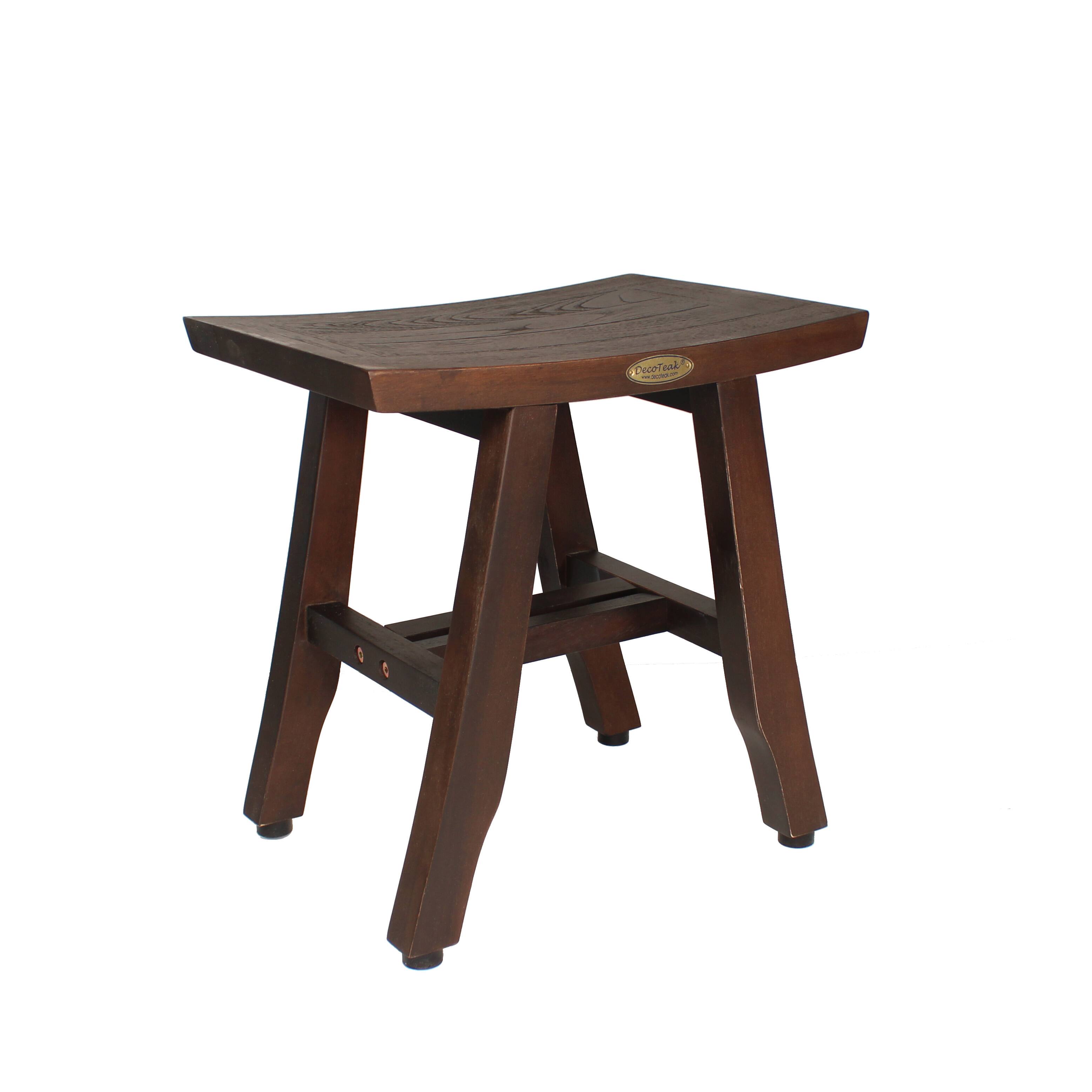 Angle. DecoTeak - DecoTeak Satori 18" Teak Wood Shower Bench in Woodland Brown Finish - Woodland Brown.