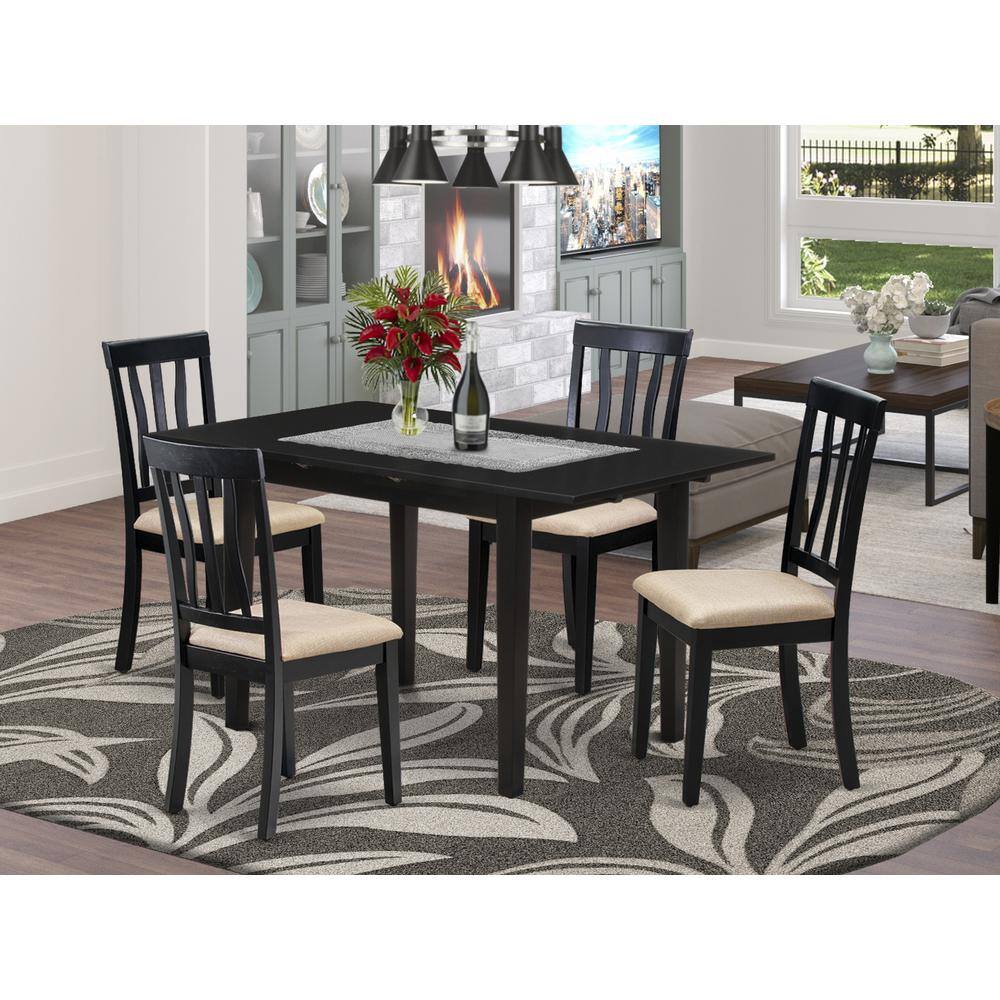 Back. East West Furniture - Dining Table- Dining Chairs - Brown.