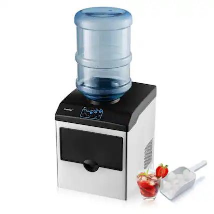 Front. LUCKY ONE - 2-in-1 Countertop Ice Maker & Water Dispenser 48 lbs/24h Stainless Steel - Silver and black.