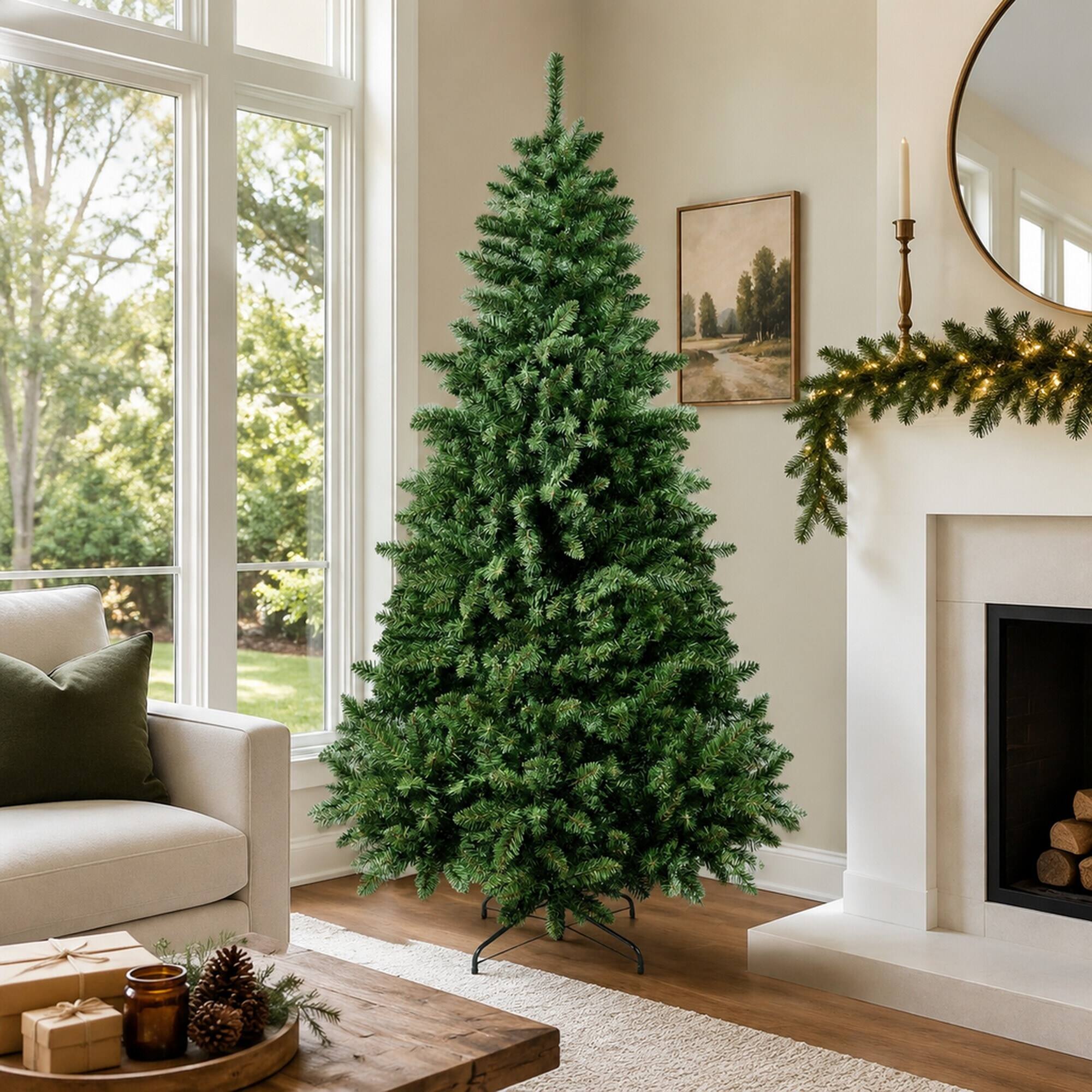 Back. RYHNUYNE - 9FT Smart RGB Christmas Tree, 620 WiFi-Controlled LED Lights 38 Modes Music Sync 1721 PVC Tips Hinged Metal Stand - Green.