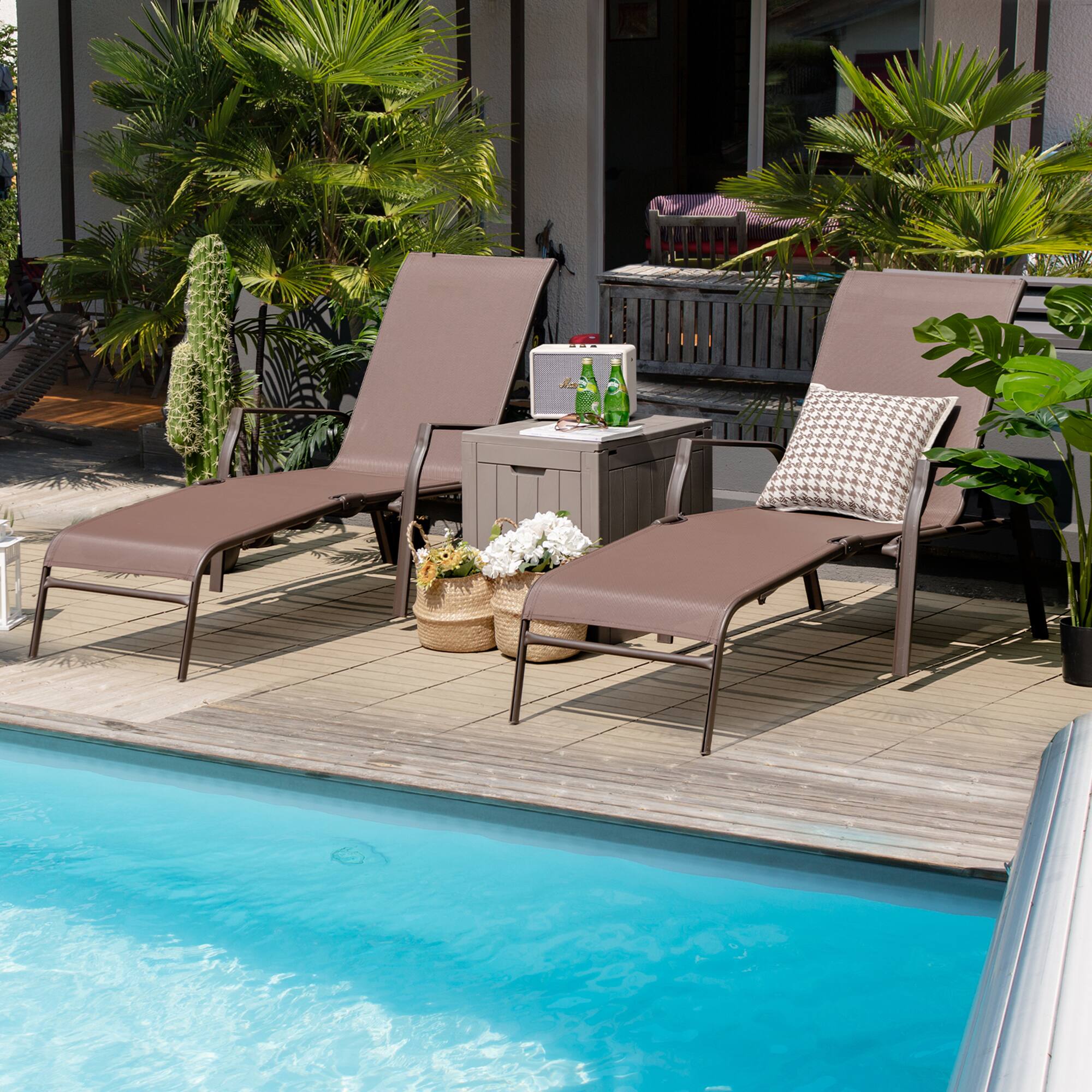 Alt View 2. Gymax - Gymax Set of 2 Patio Chaise Lounge Stackable Folding Lounge Chair w/ Adjustable Back - Brown.