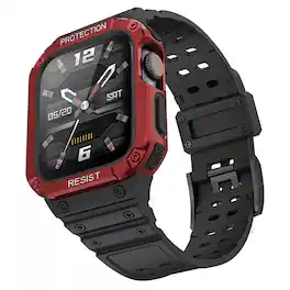 Kitcheniva - Rugged Apple Watch Band With Protective Case iWatch Strap 42 to 45mm - Red Black