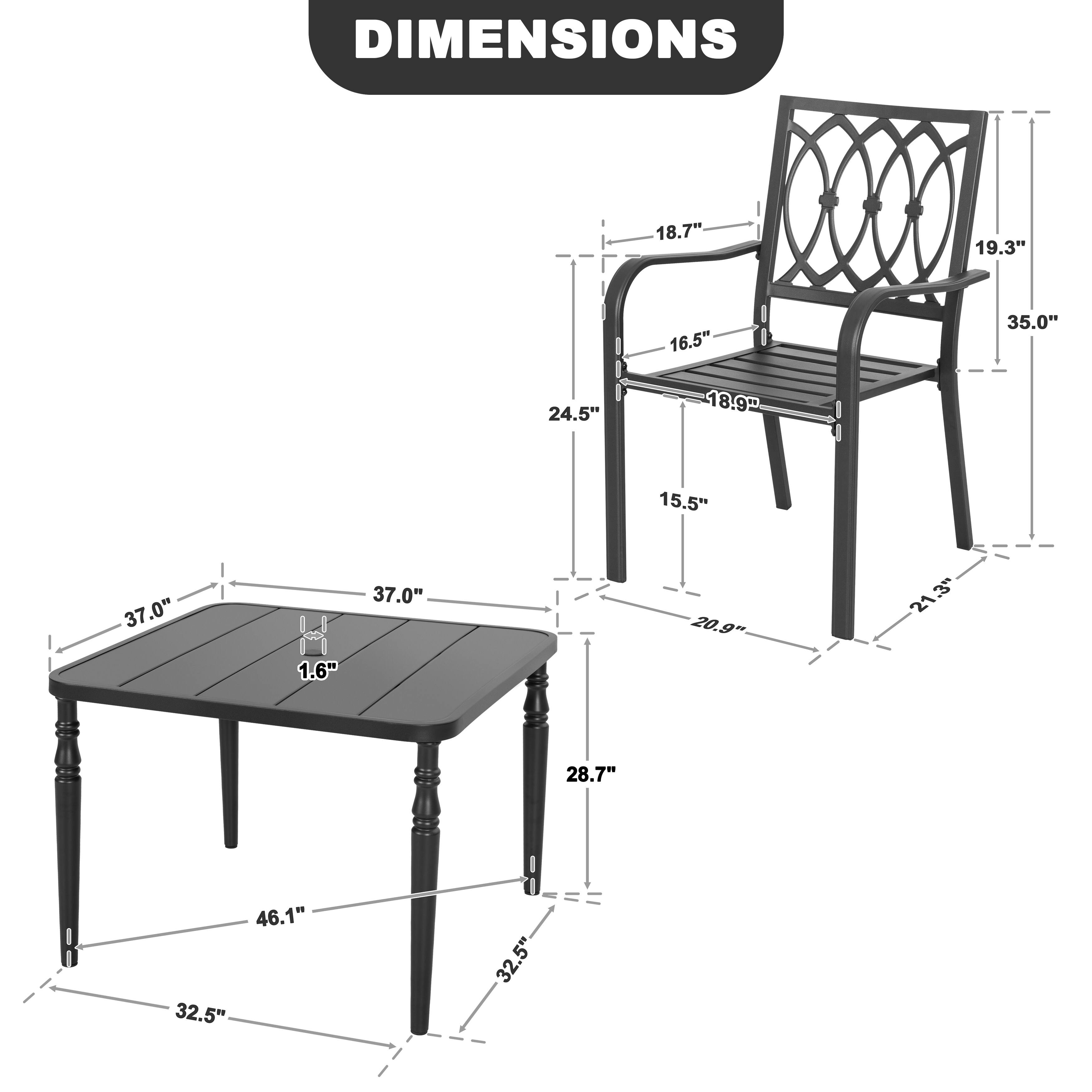 DIMENSIONS

- 18.7"
- 19.3"
- 16.5"
- 18.9"
- 24.5"
- 15.5"
- 35.0"
- 37.0"
- 1.6"
- 37.0"
- 20.9"
- 21.3"
- 28.7"
- 46.1"
- 32.5"
- 32.5"