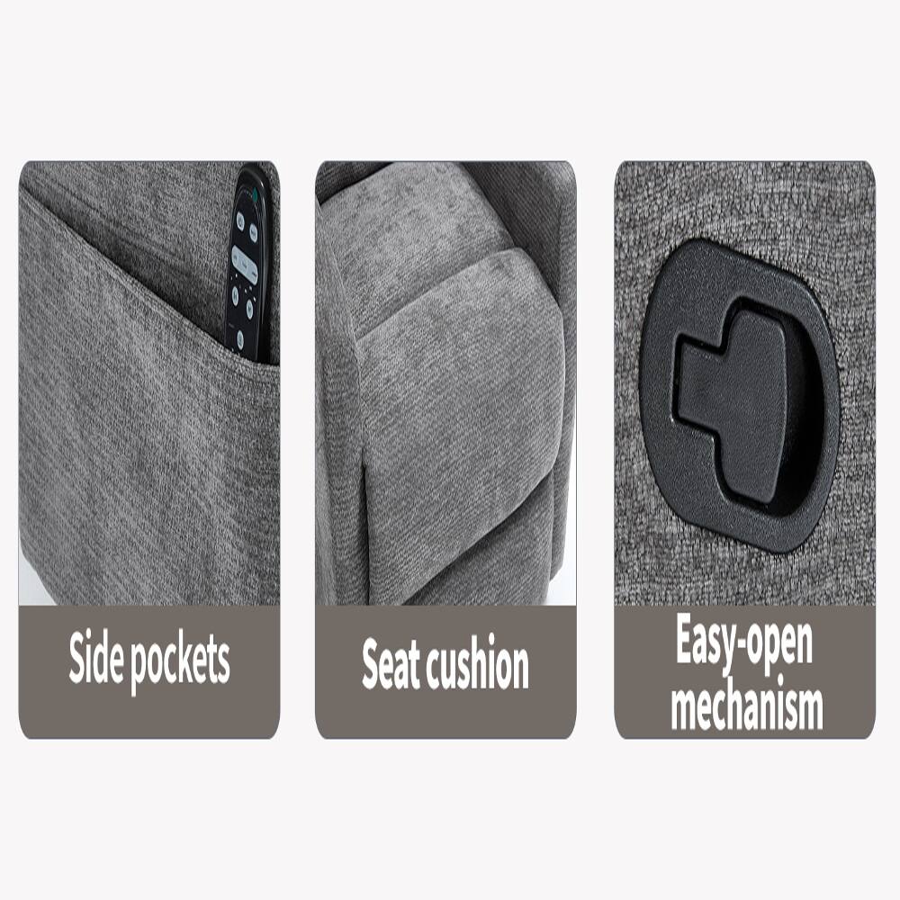Side pockets  
Seat cushion  
Easy-open mechanism