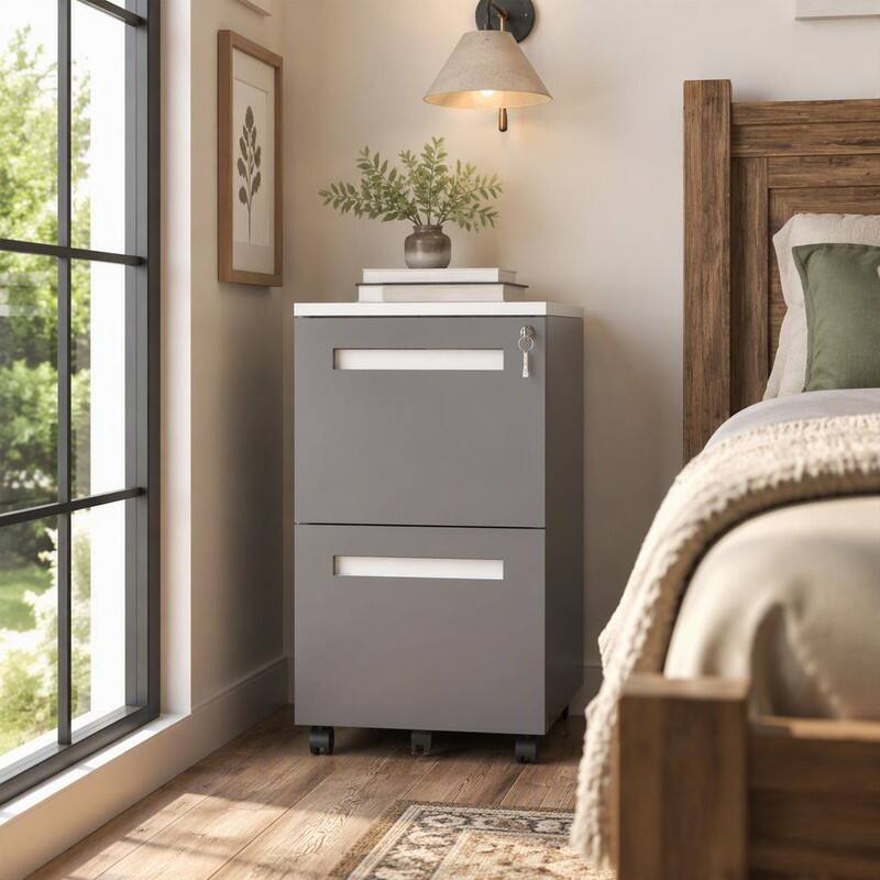 Left. RYHNUYNE - 2-Drawer Mobile File Cabinet Metal Storage Cabinet  with Lock and Wheels for Home Office.