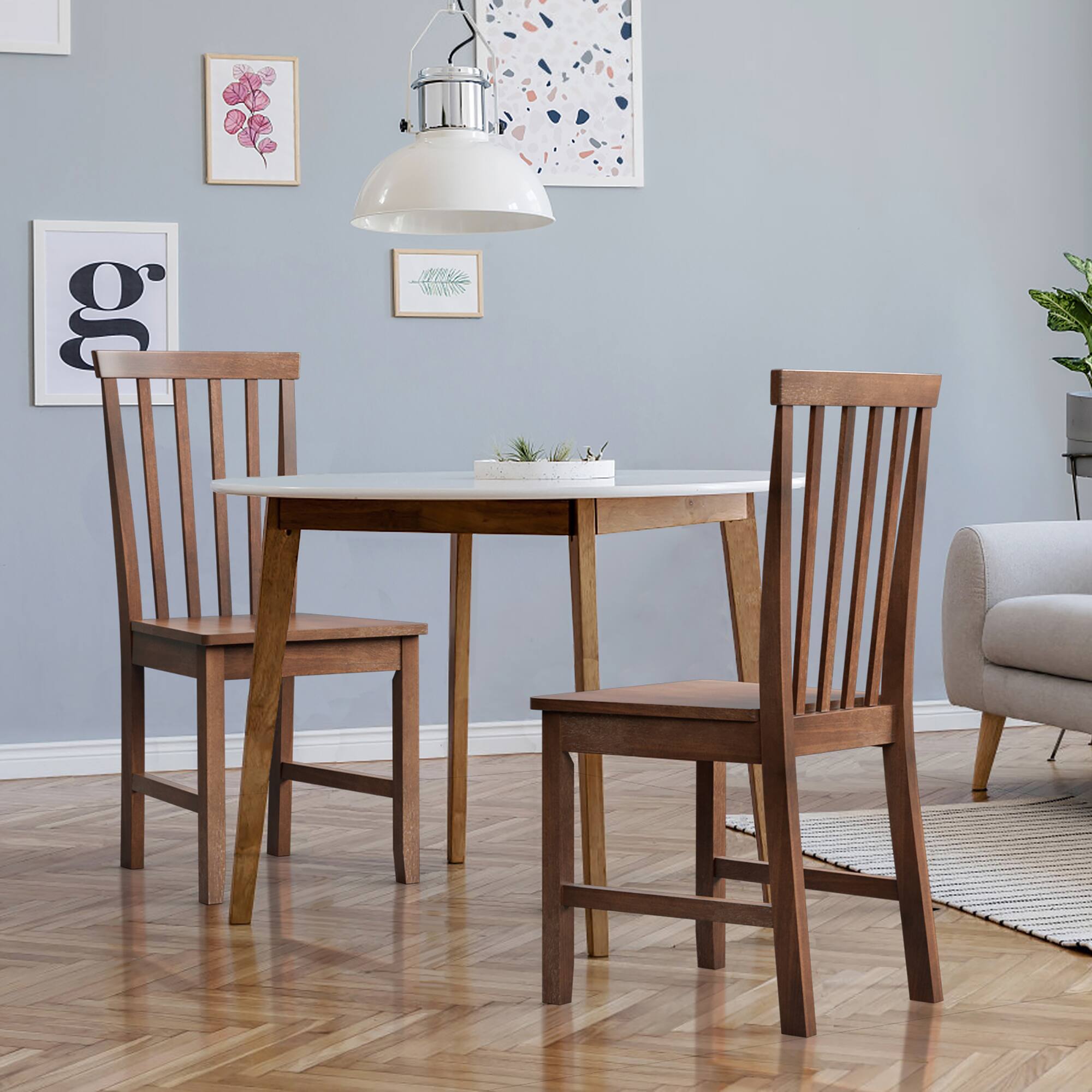 Alt View 3. Costway - Costway 4 PCS Dining Chair Kitchen Spindle Back Side Chair with Solid Wooden Leg - Walnut.