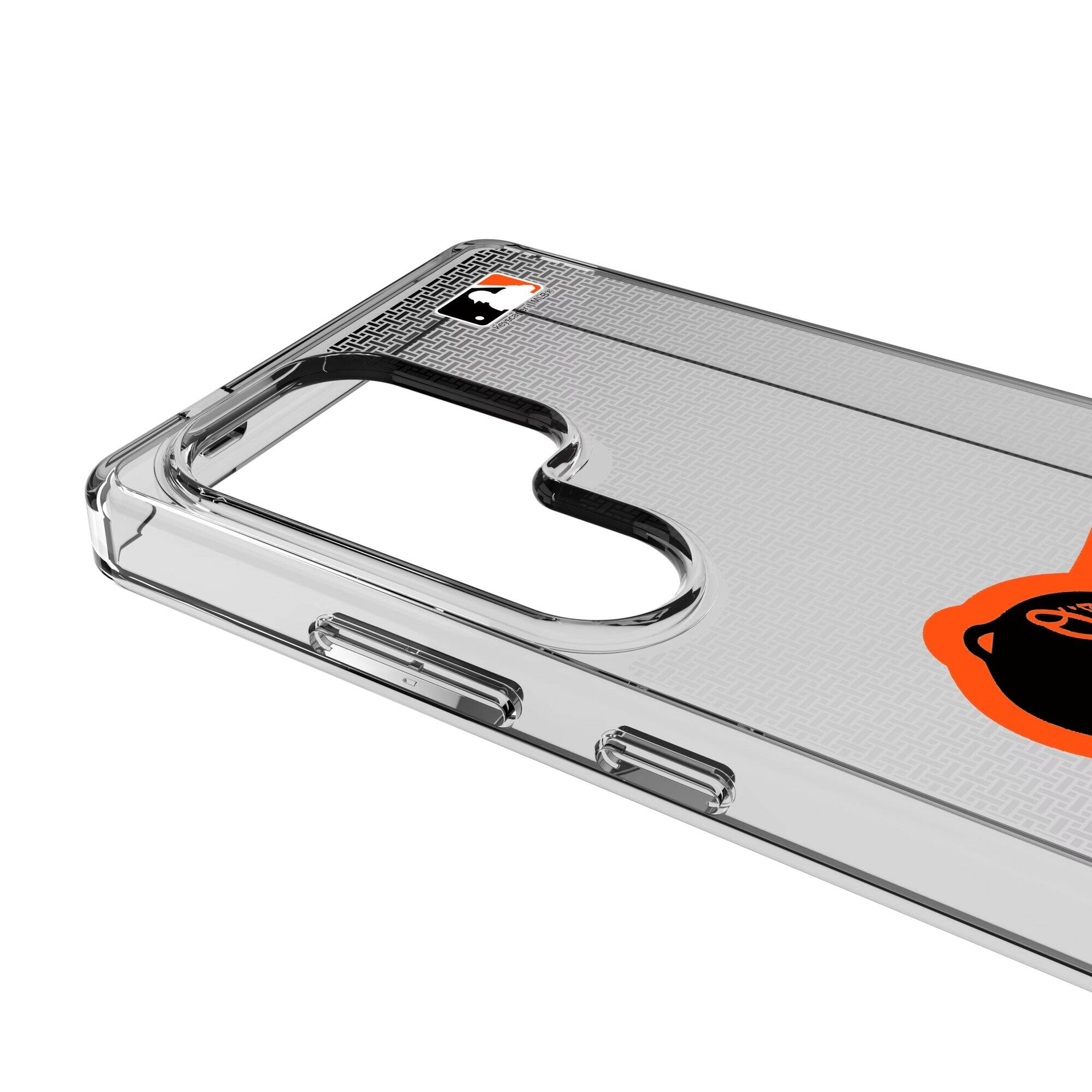 Alt View 2. Keyscaper - Baltimore Orioles Linen Logo Galaxy Clear Case - S21 Plus - Multicolor.