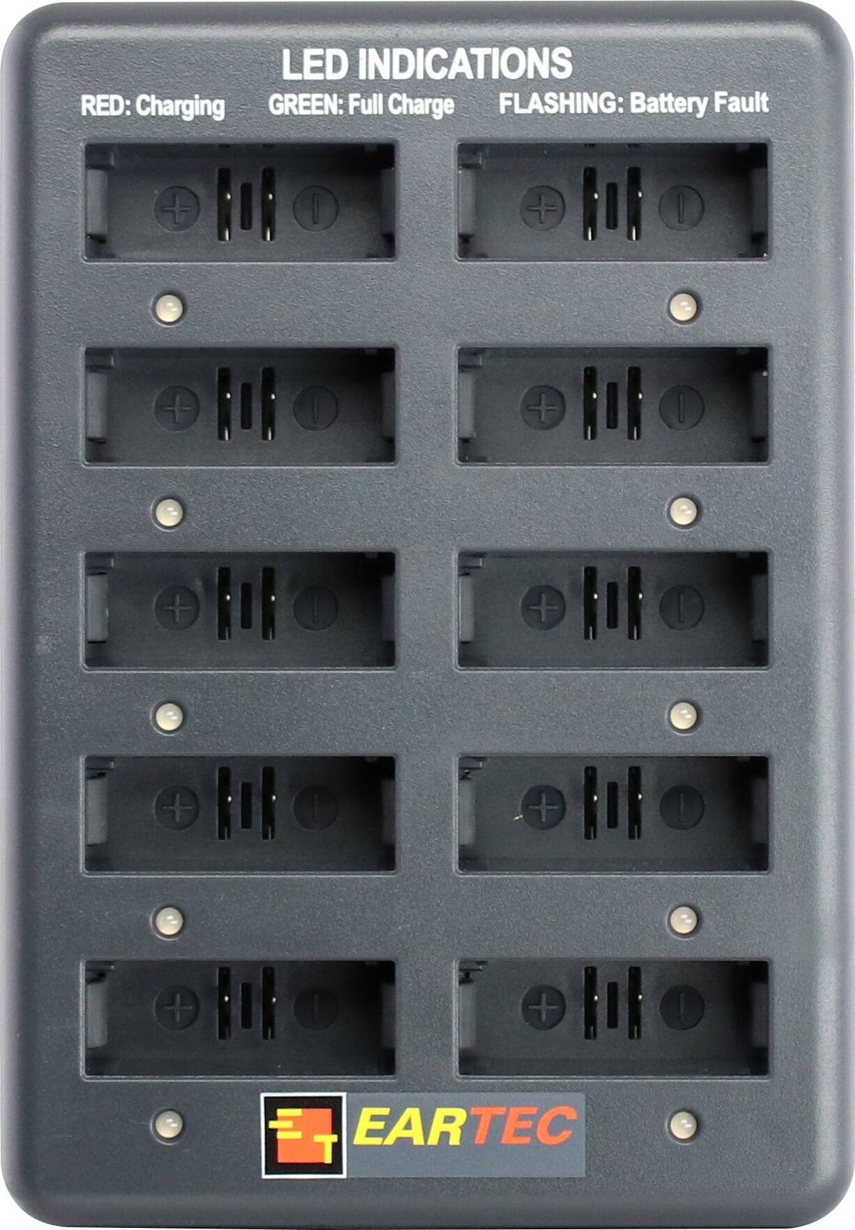 LED INDICATIONS  
RED: Charging  
GREEN: Full Charge  
FLASHING: Battery Fault  

EARTEC