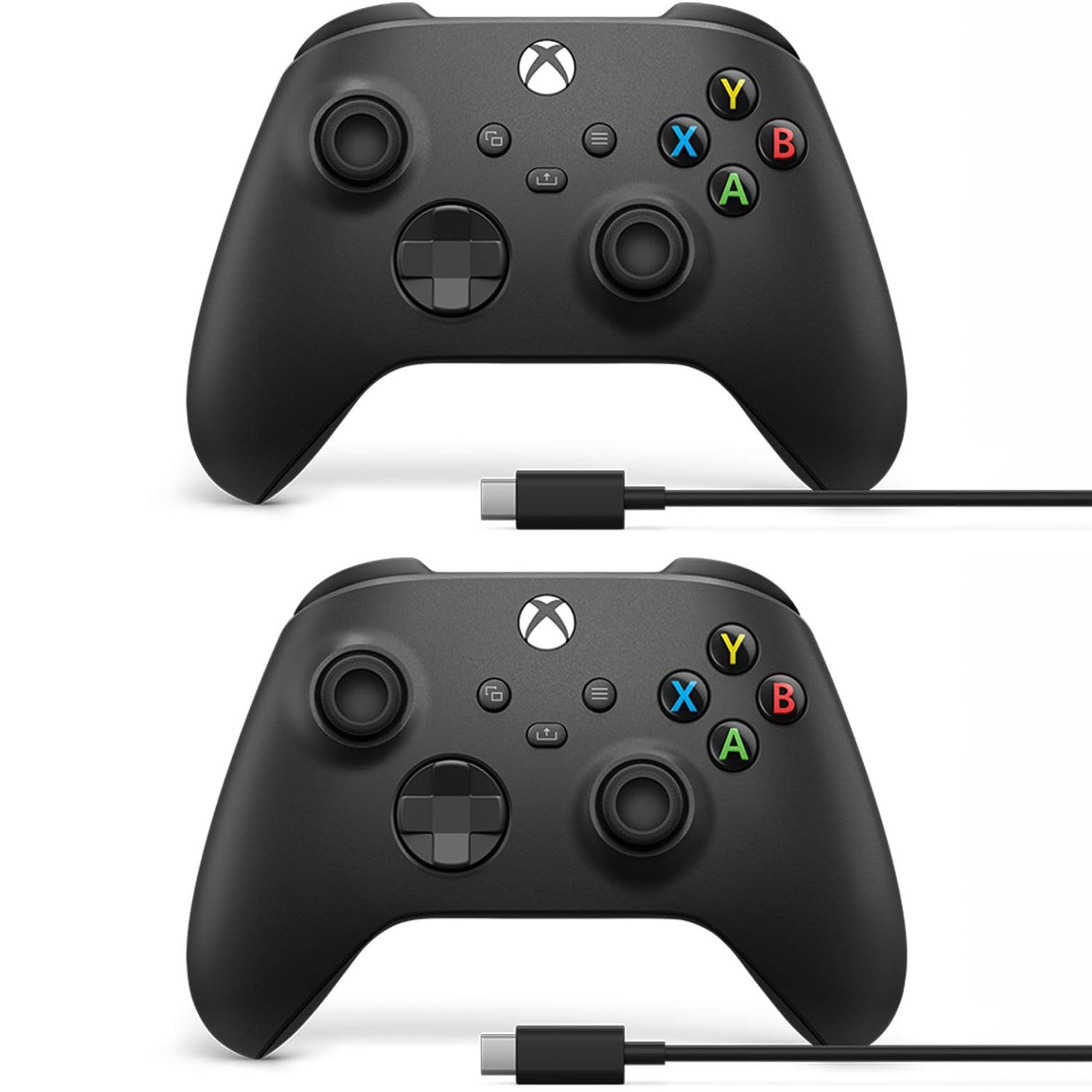Front. Microsoft - Microsoft Xbox Wireless Controller w/USB-C Cable for PC, Carbon Black, 1V8-00001 (2-Pack) - Black.