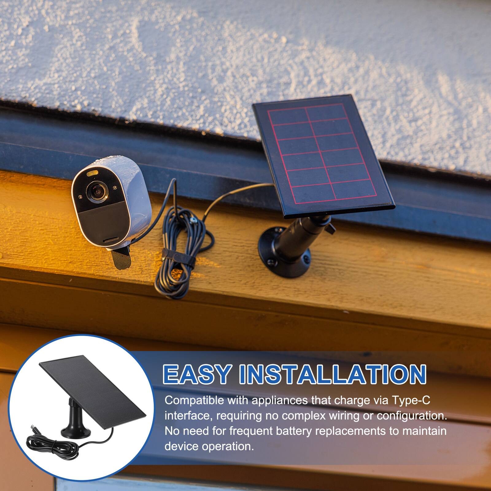 EASY INSTALLATION  
Compatible with appliances that charge via Type-C interface, requiring no complex wiring or configuration. No need for frequent battery replacements to maintain device operation.