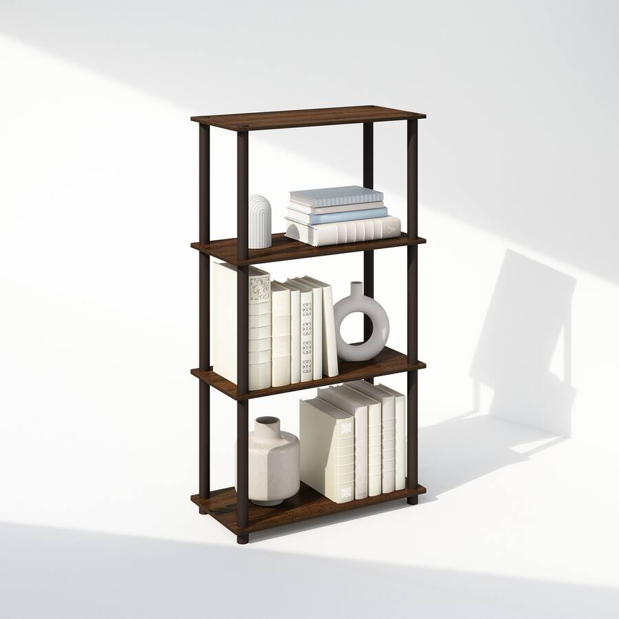 Furinno Turn-S 4 Tier Multi-Purpose Square Tube Display Rack Designed Wood, Amber Pine/Black, 29.5(D) x 59.9(W) x 145.8(H) cm Furinno Turn-S 4 Tier Multi-Purpose Square Tube Display Rack Designed Wood, Amber Pine/Black, 29.5(D) x 59.9(W) x 145.8(H) cm