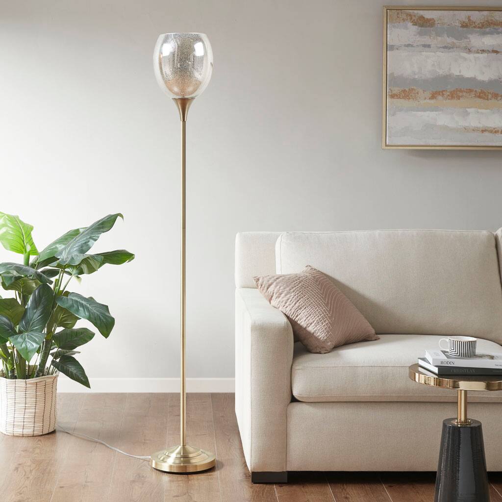 APRILSOUL - Uplight Floor Lamp with Mercury Glass Shade - Antique Brass