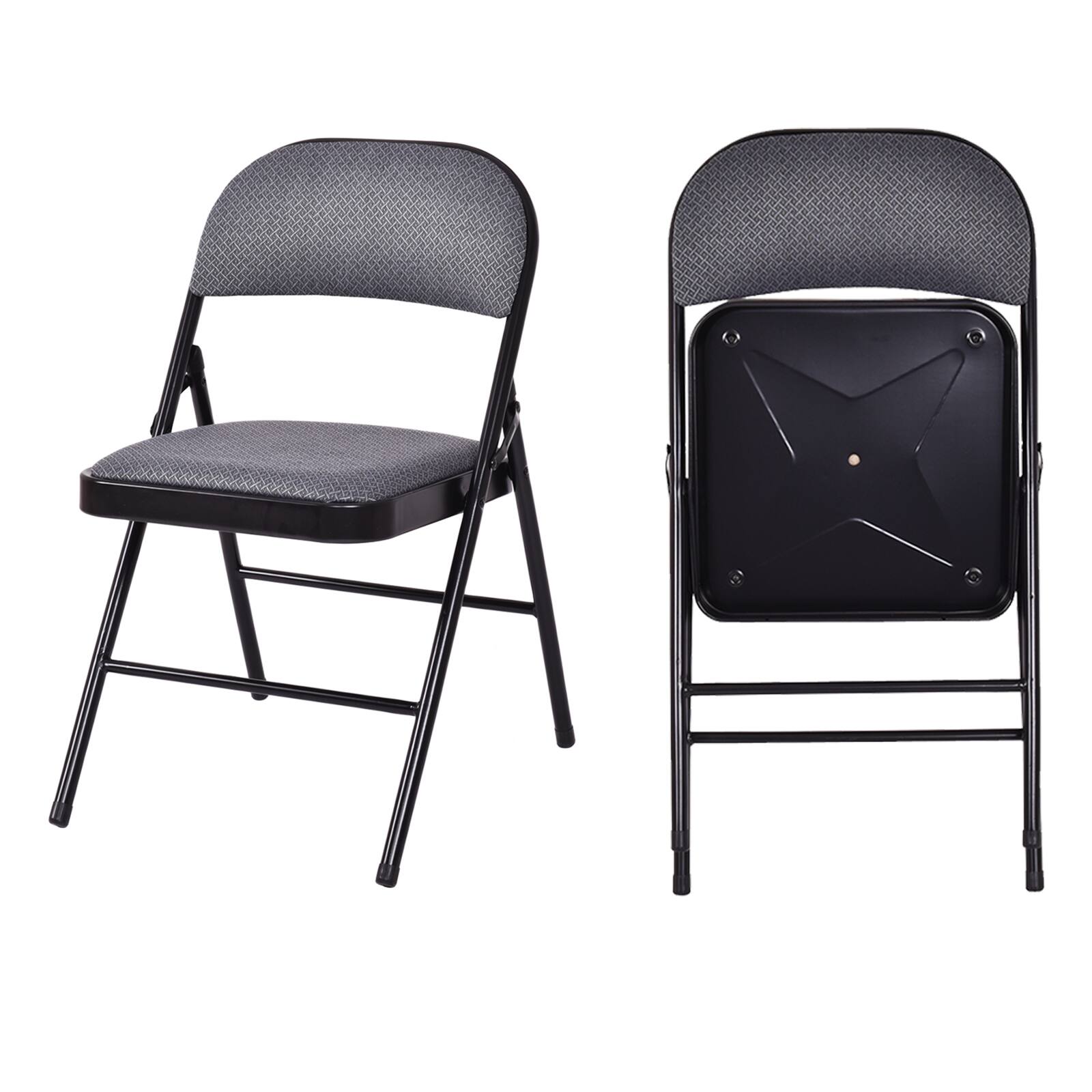 Alt View 4. WELLFOR - 2-Piece Folding Chair Set with Upholstered Seat and Fabric Covered Backrest - Black + Gray.