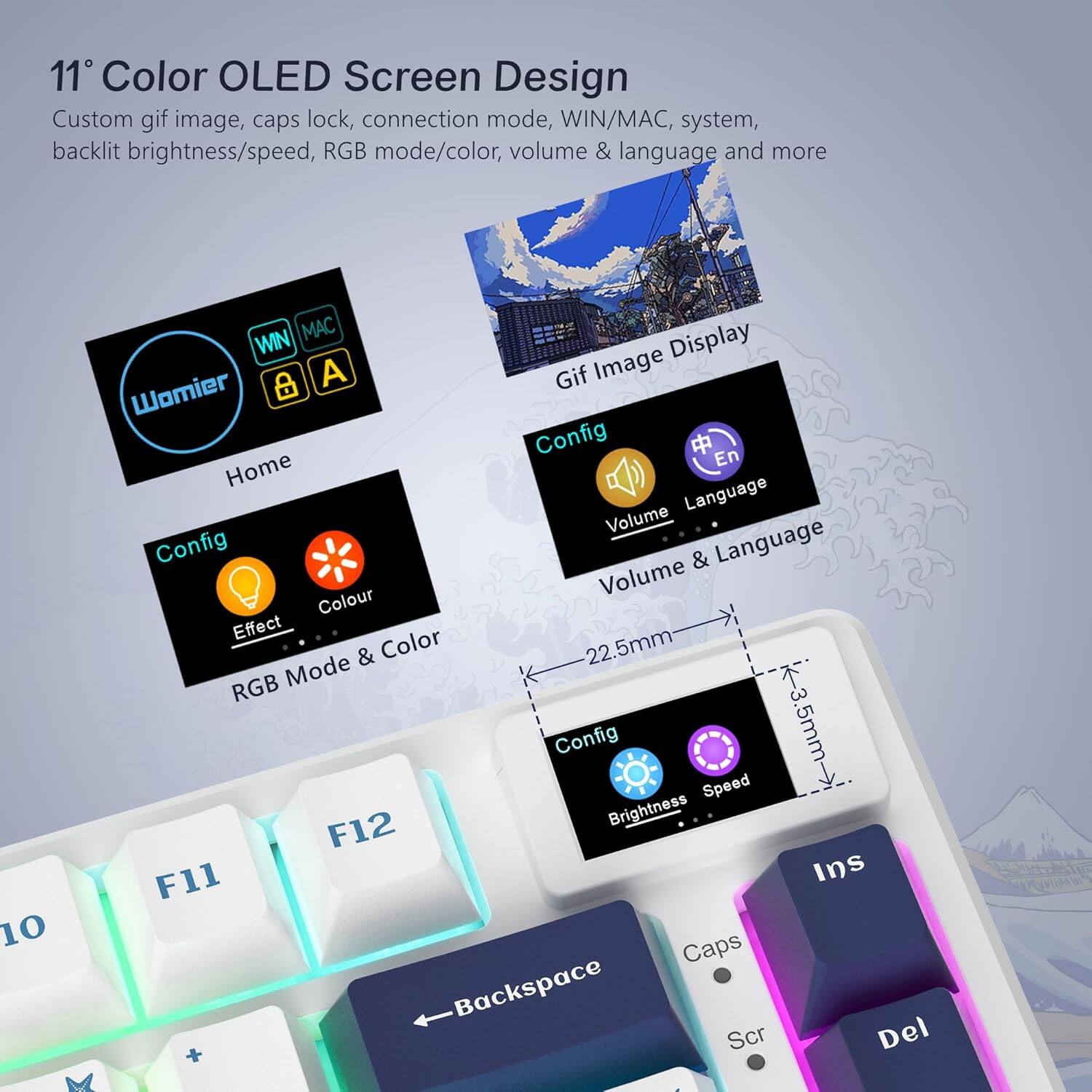 Alt View 1. Womier - Womier S-K80 75% Wired Keyboard with Color Multimedia Display Mechanical Gaming Keyboard - White.