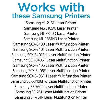 Works with these Samsung Printers

Samsung ML-2161 Laser Printer  
Samsung ML-2165W Laser Printer  
Samsung ML-2850D Laser Printer  
Samsung ML-2851ND Laser Printer  
Samsung SCX-3400 Laser Multifunction Printer  
Samsung SCX-3401 Laser Multifunction Printer  
Samsung SCX-3401FH Laser Multifunction Printer  
Samsung SCX-3405F Laser Multifunction Printer  
Samsung SCX-3406 Laser Multifunction Printer  
Samsung SCX-3406F Laser Multifunction Printer  
Samsung SCX-3406FH Laser Multifunction Printer  
Samsung SCX-3406HW Laser Multifunction Printer  
Samsung SF-760P Laser Multifunction Printer  
Samsung SF-761 Laser Multifunction Printer  
Samsung SF-761P Laser Multifunction Printer