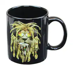 Front. Just Funky - Reggae Lion 11oz Coffee Mug - Multi-Color.