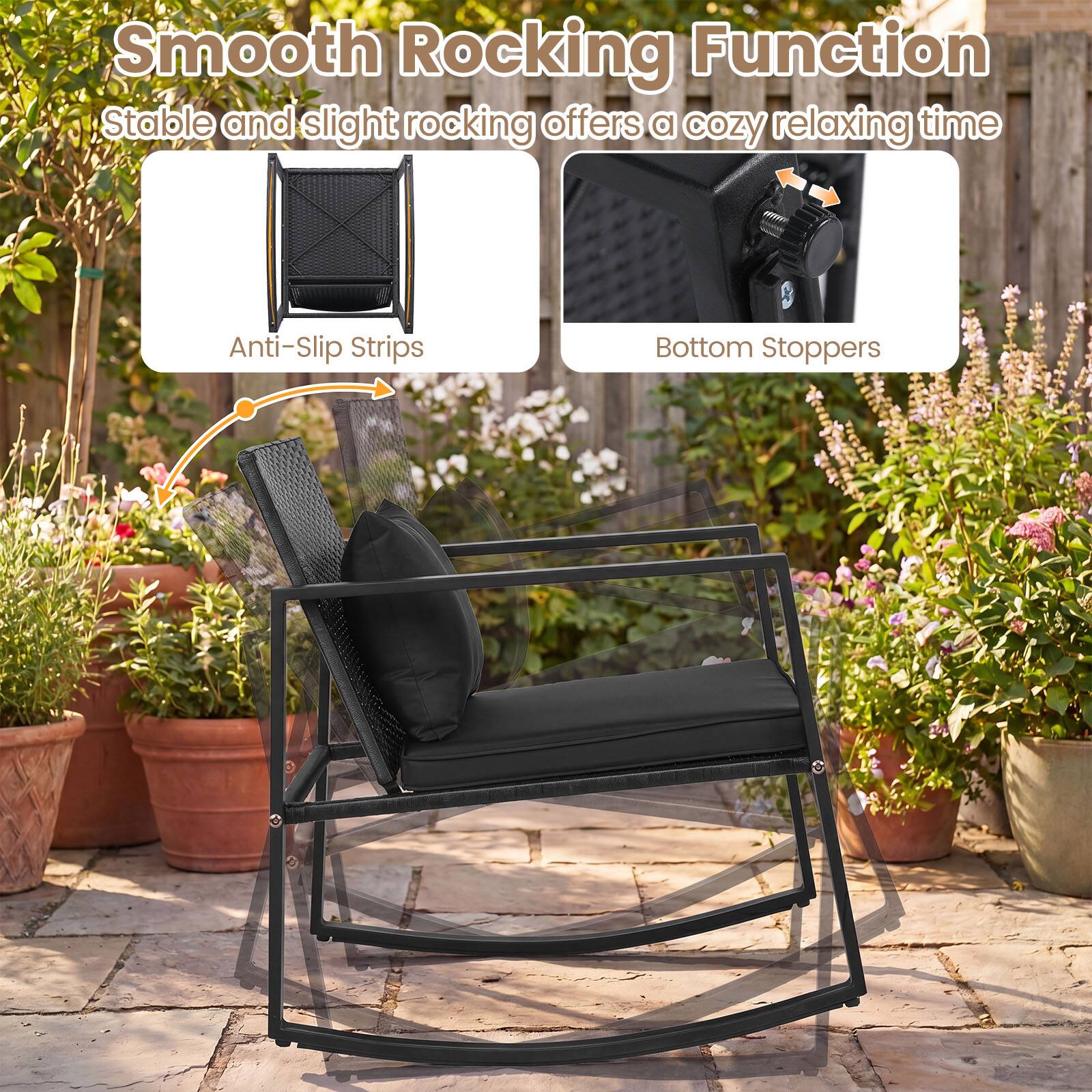 Smooth Rocking Function  
Stable and slight rocking offers a cozy relaxing time  

Anti-Slip Strips  
Bottom Stoppers