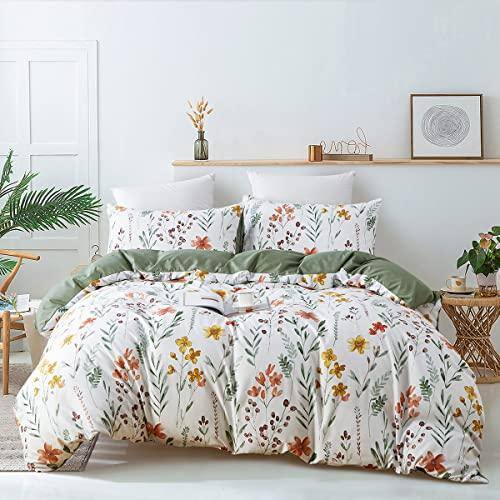 Front. Reds Spade - Floral Duvet Cover Botanical Leaf Flowers Printed Reversible Striped Bedding Set 3 Pieces Soft Microfiber - Botanical Floral-Queen.