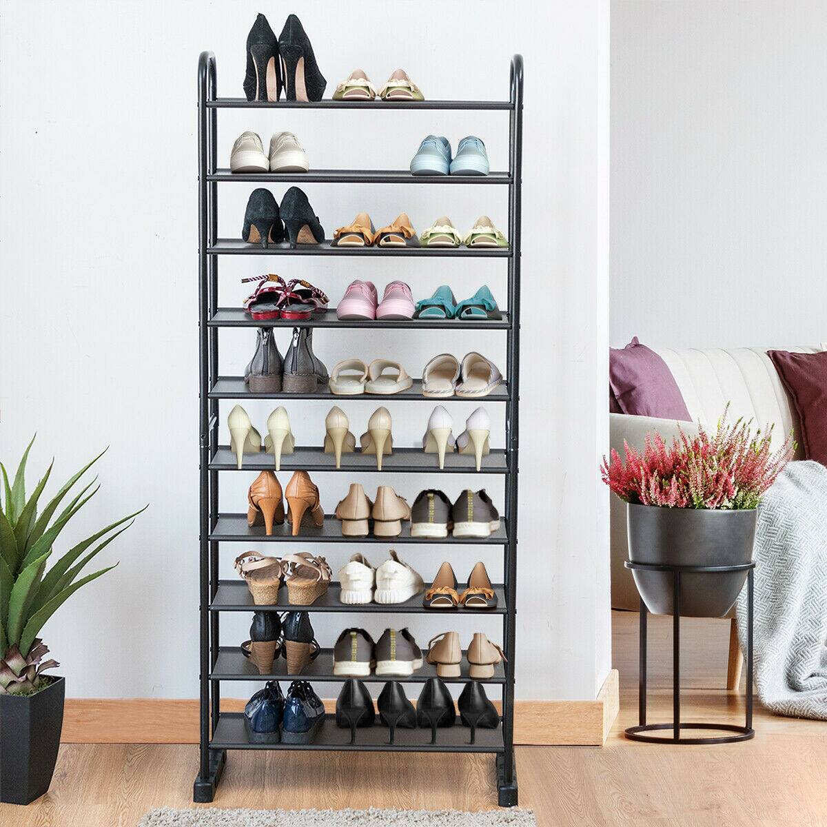 Alt View 6. Ecooso - 10-Tier Shoe Storage Shelves Freestanding Metal Organizer for Large Capacity - Black.
