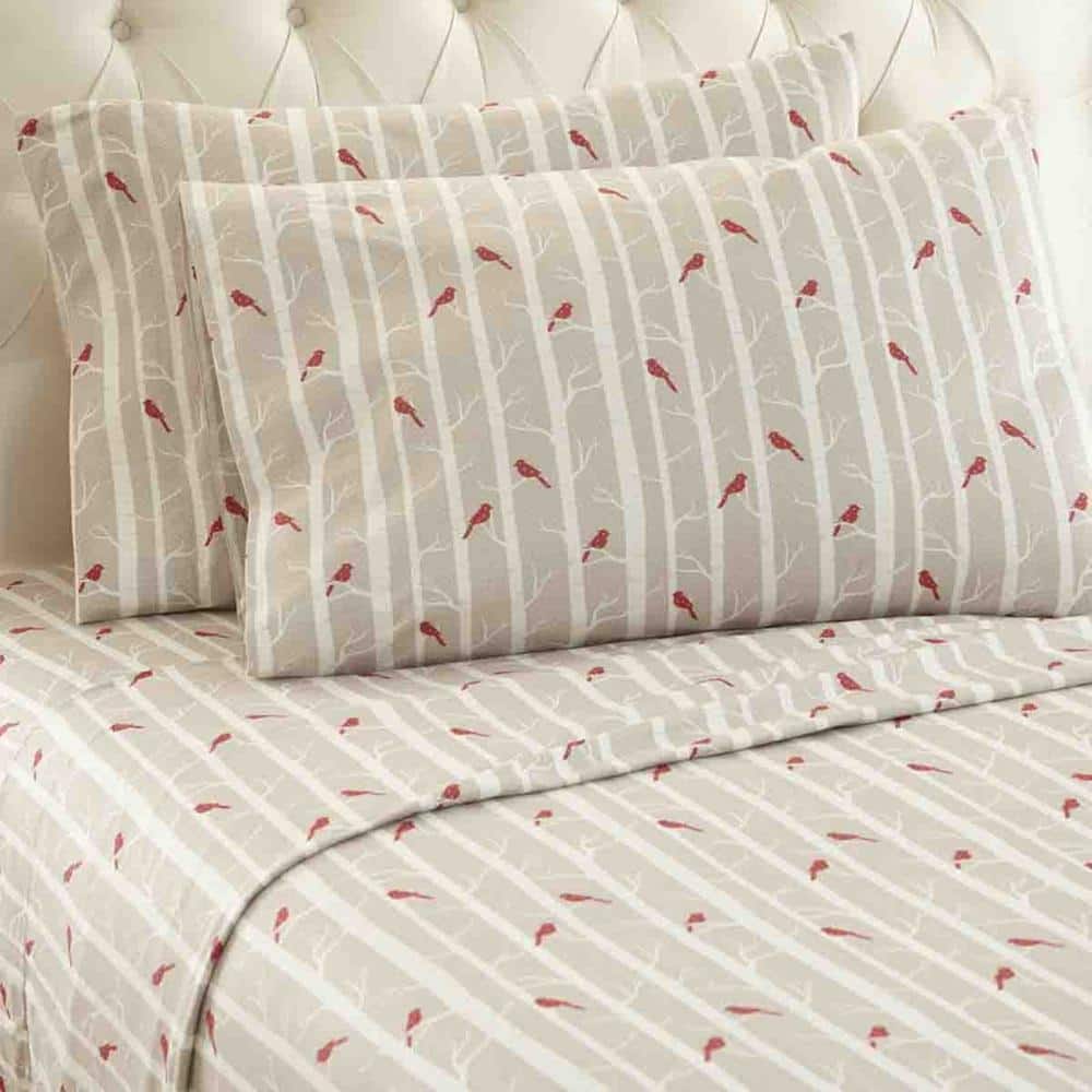Shavel Home Products - Shavel Micro Flannel Quality Printed Sheet Set - Twin Flat/Fitted Sheet 66x96/75x39x14" Pillowcase 21x32" - Cardinals