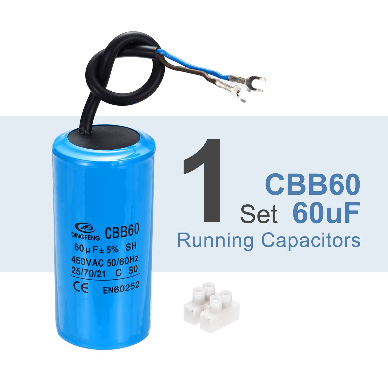 DINGFENG CBB60 60uF ±5% SH 450VAC 50/60Hz 25/70/21 C SO CE EN60252 1 Set CBB60 60uF Running Capacitors