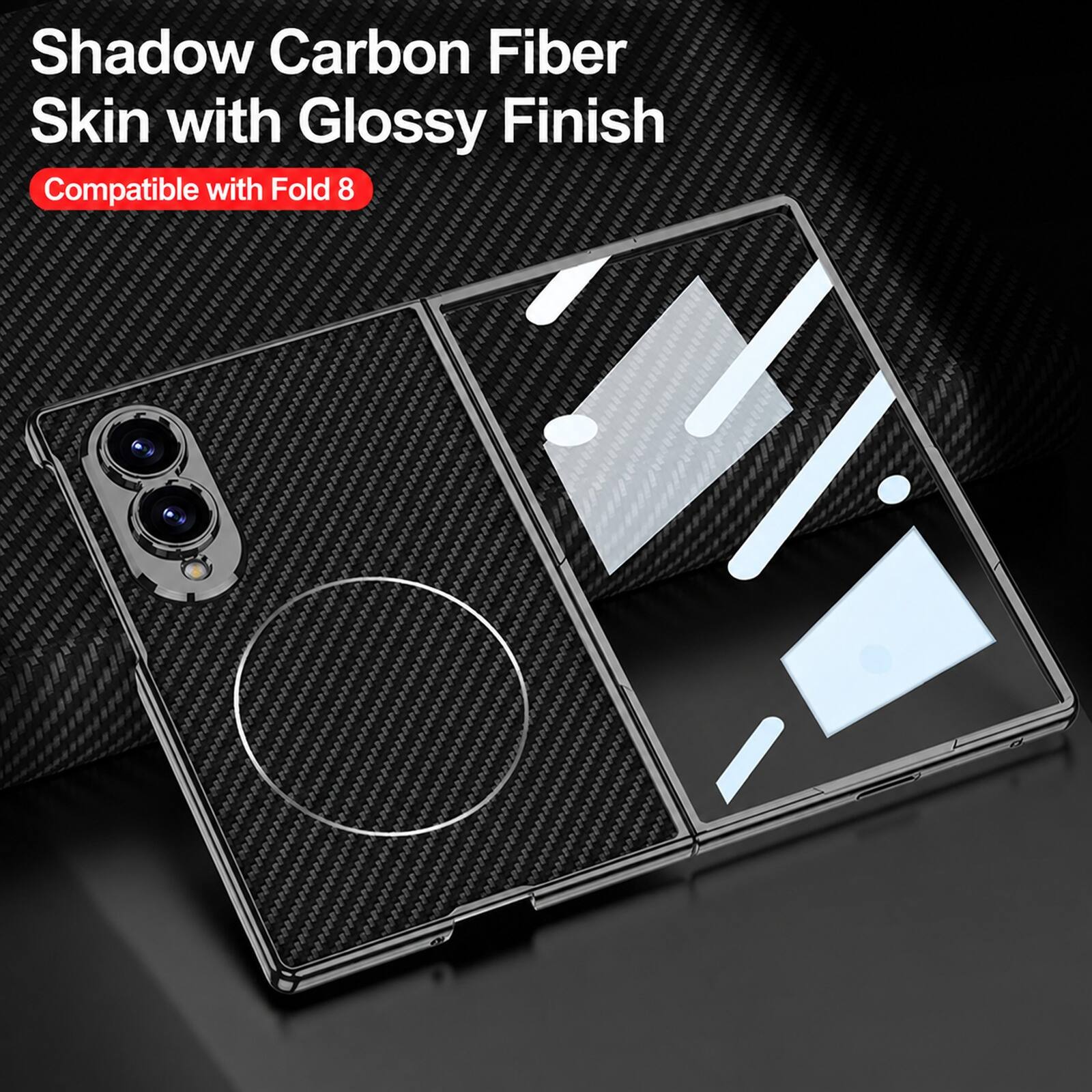 Shadow Carbon Fiber Skin with Glossy Finish  
Compatible with Fold 8