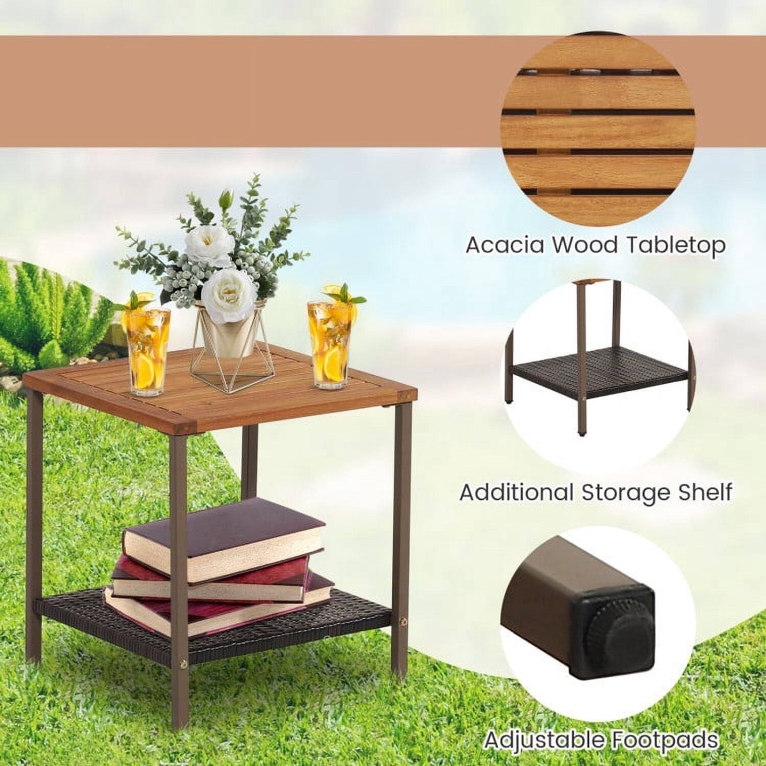 Acacia Wood Tabletop  
Additional Storage Shelf  
Adjustable Footpads